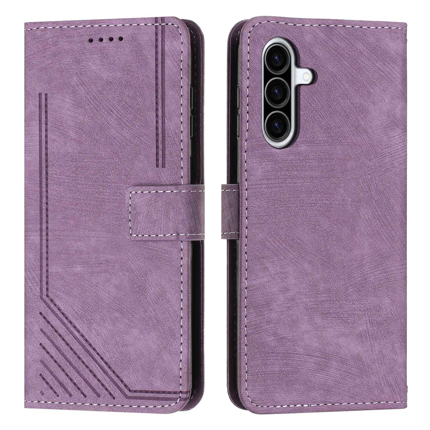 For Samsung Galaxy A57 5G Stand Case Imprinted Lines Leather Phone Cover - Purple