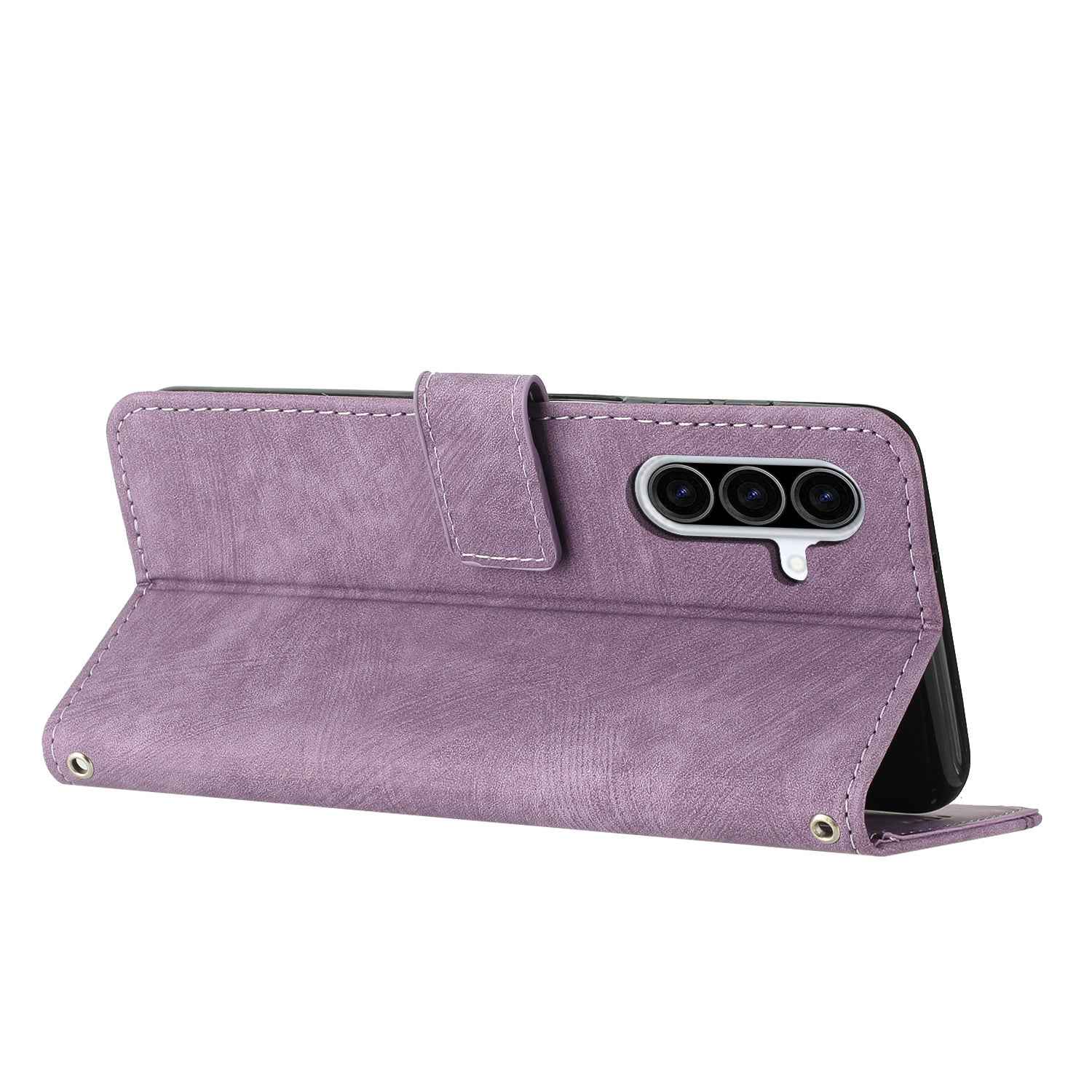 For Samsung Galaxy A57 5G Stand Case Imprinted Lines Leather Phone Cover - Purple