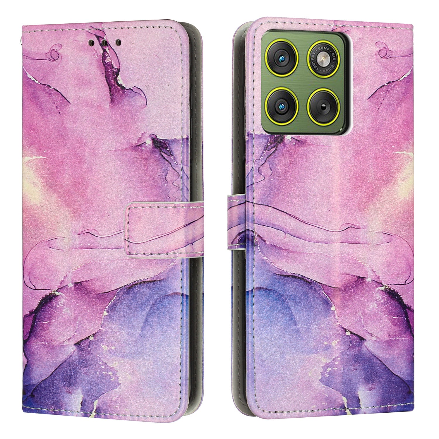For Motorola Edge 70 5G Stand Case Marble Pattern PU Leather Wallet Phone Cover - Purple