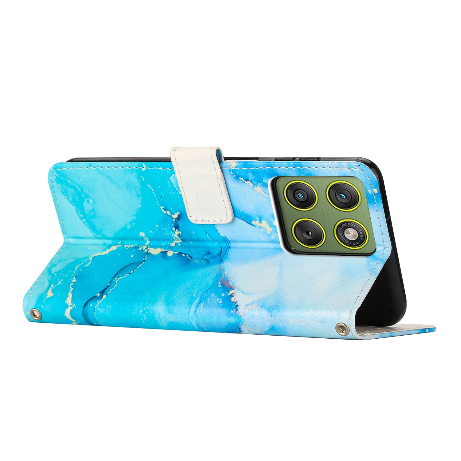 For Motorola Edge 70 5G Stand Case Marble Pattern PU Leather Wallet Phone Cover - Blue / Green