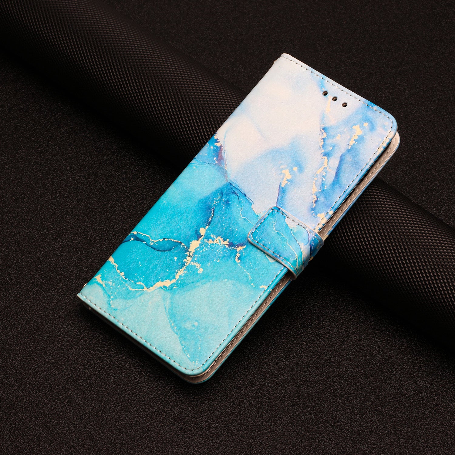For Motorola Edge 70 5G Stand Case Marble Pattern PU Leather Wallet Phone Cover - Blue / Green