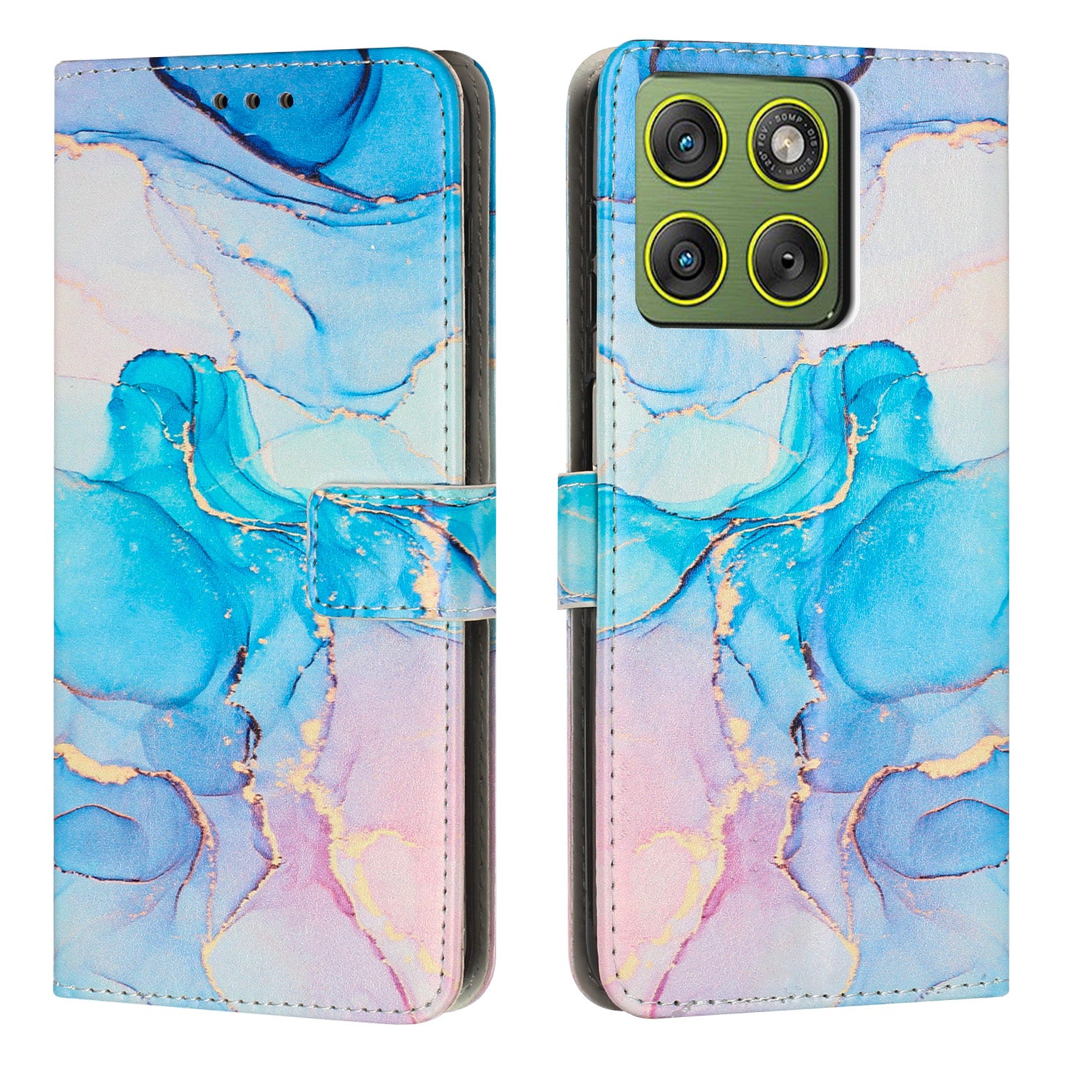 For Motorola Edge 70 5G Stand Case Marble Pattern PU Leather Wallet Phone Cover - Pink / Green