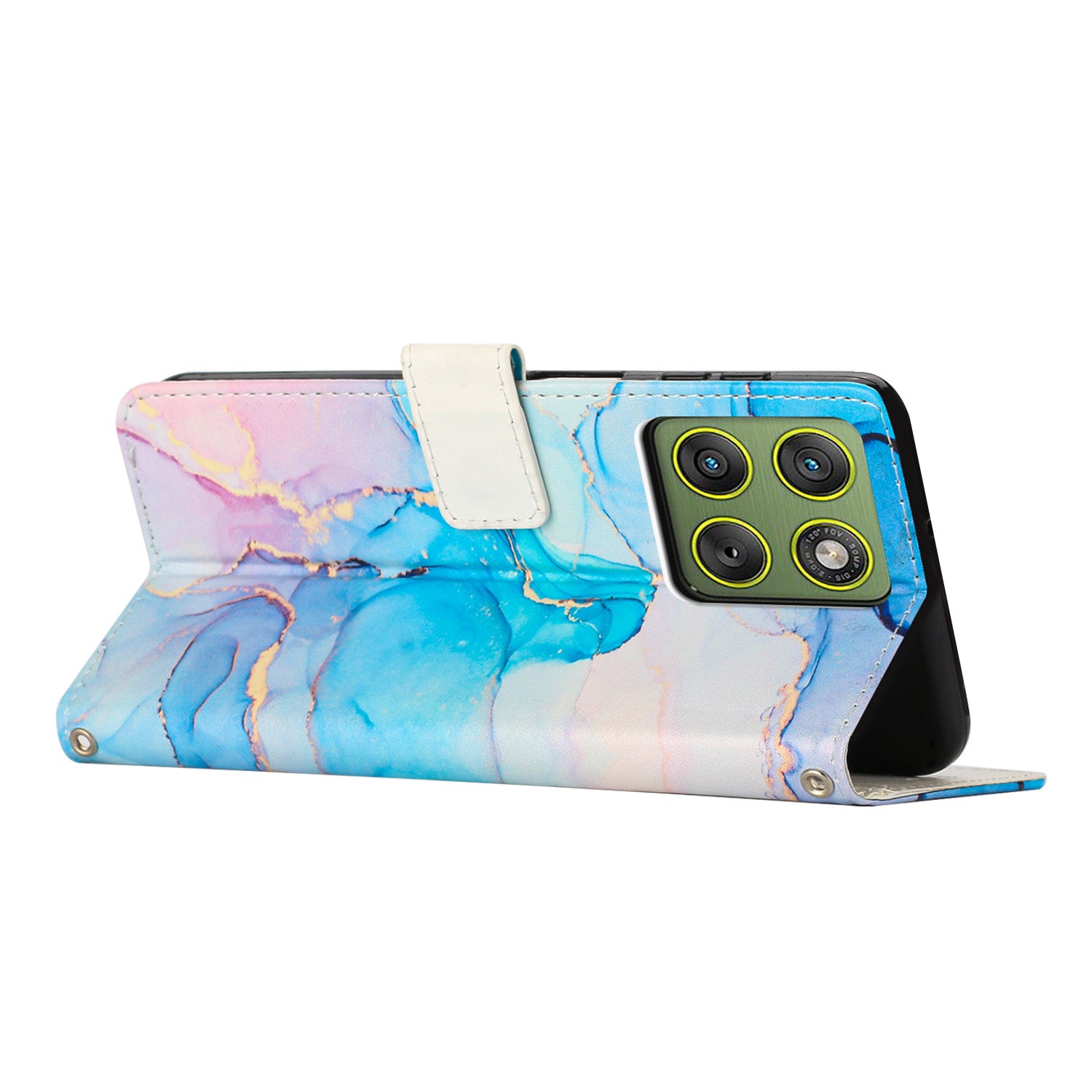 For Motorola Edge 70 5G Stand Case Marble Pattern PU Leather Wallet Phone Cover - Pink / Green
