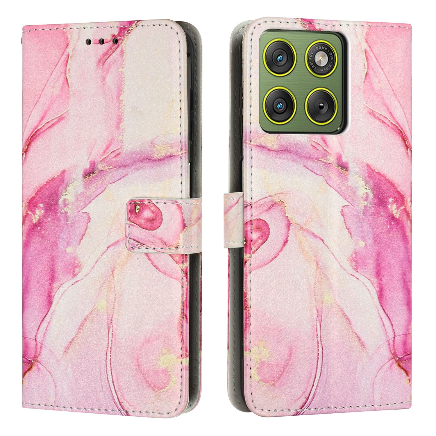 For Motorola Edge 70 5G Stand Case Marble Pattern PU Leather Wallet Phone Cover - Rose Gold