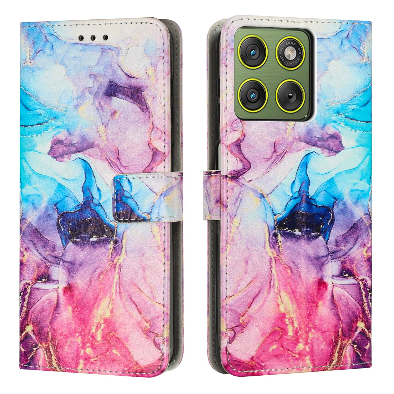 For Motorola Edge 70 5G Stand Case Marble Pattern PU Leather Wallet Phone Cover - Pink / Purple