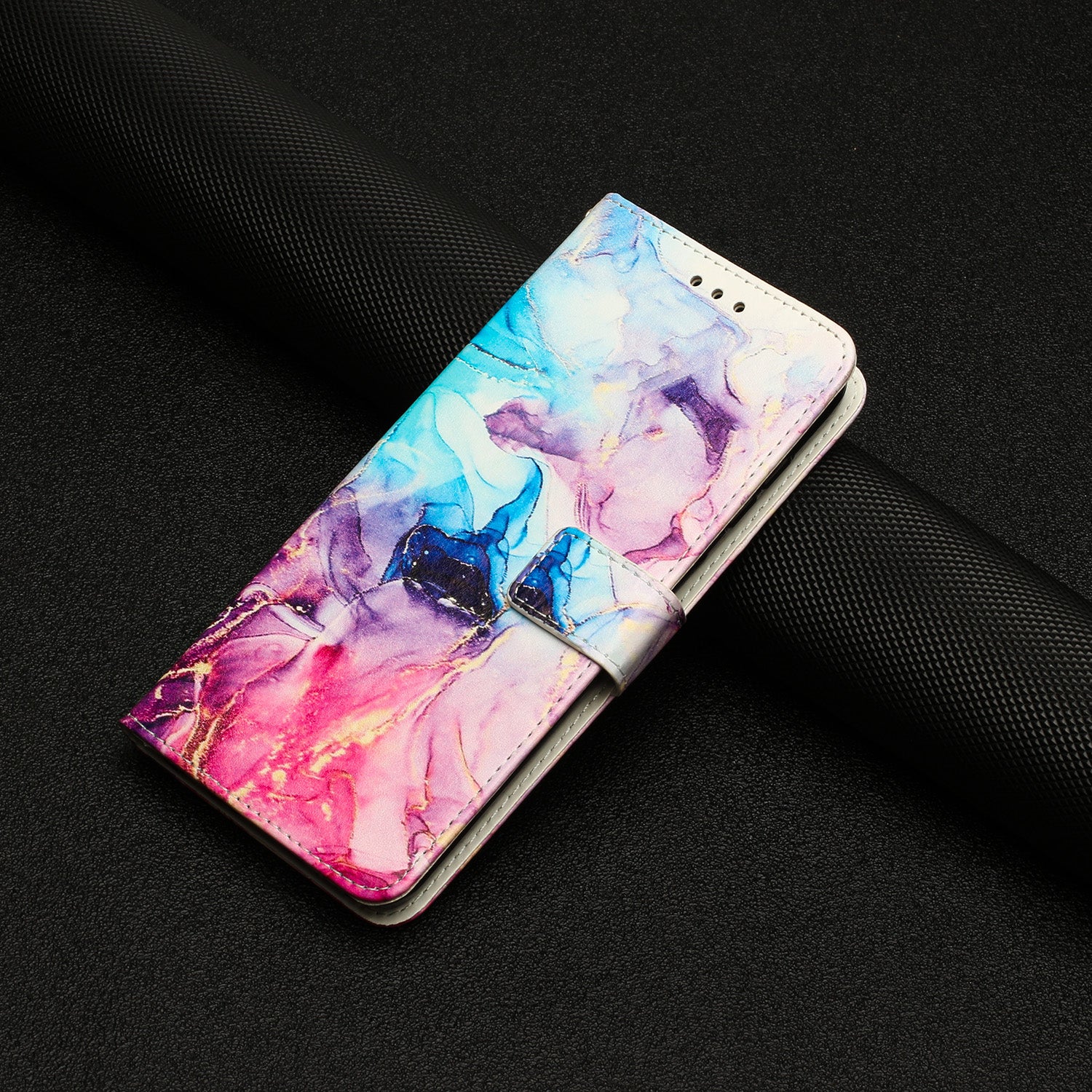 For Motorola Edge 70 5G Stand Case Marble Pattern PU Leather Wallet Phone Cover - Pink / Purple