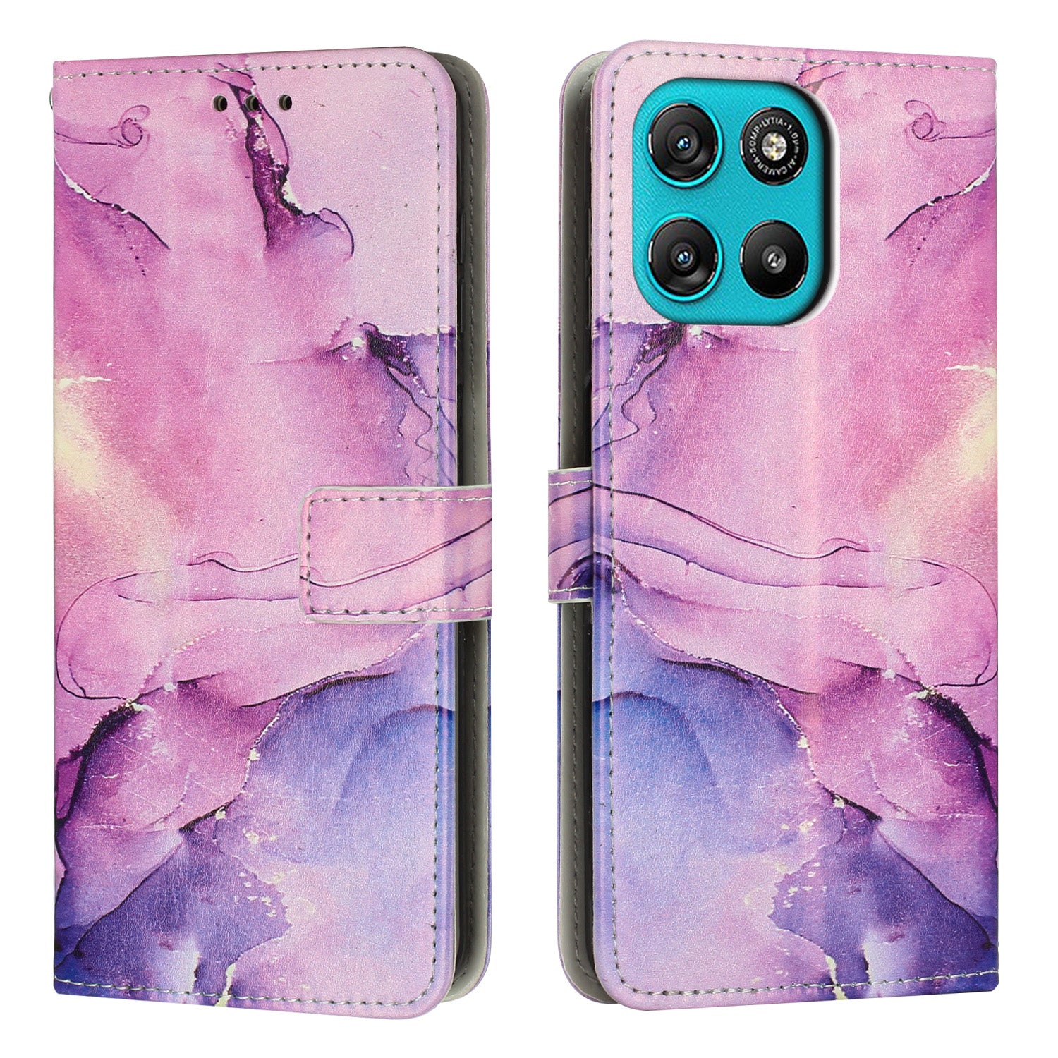 For Motorola Moto G57 Power 5G / Motorola Moto G57 5G / Motorola Moto G100 5G (2025) / Motorola Moto G67 Power 5G Stand Case Marble Pattern PU Leather Wallet Phone Cover - Purple