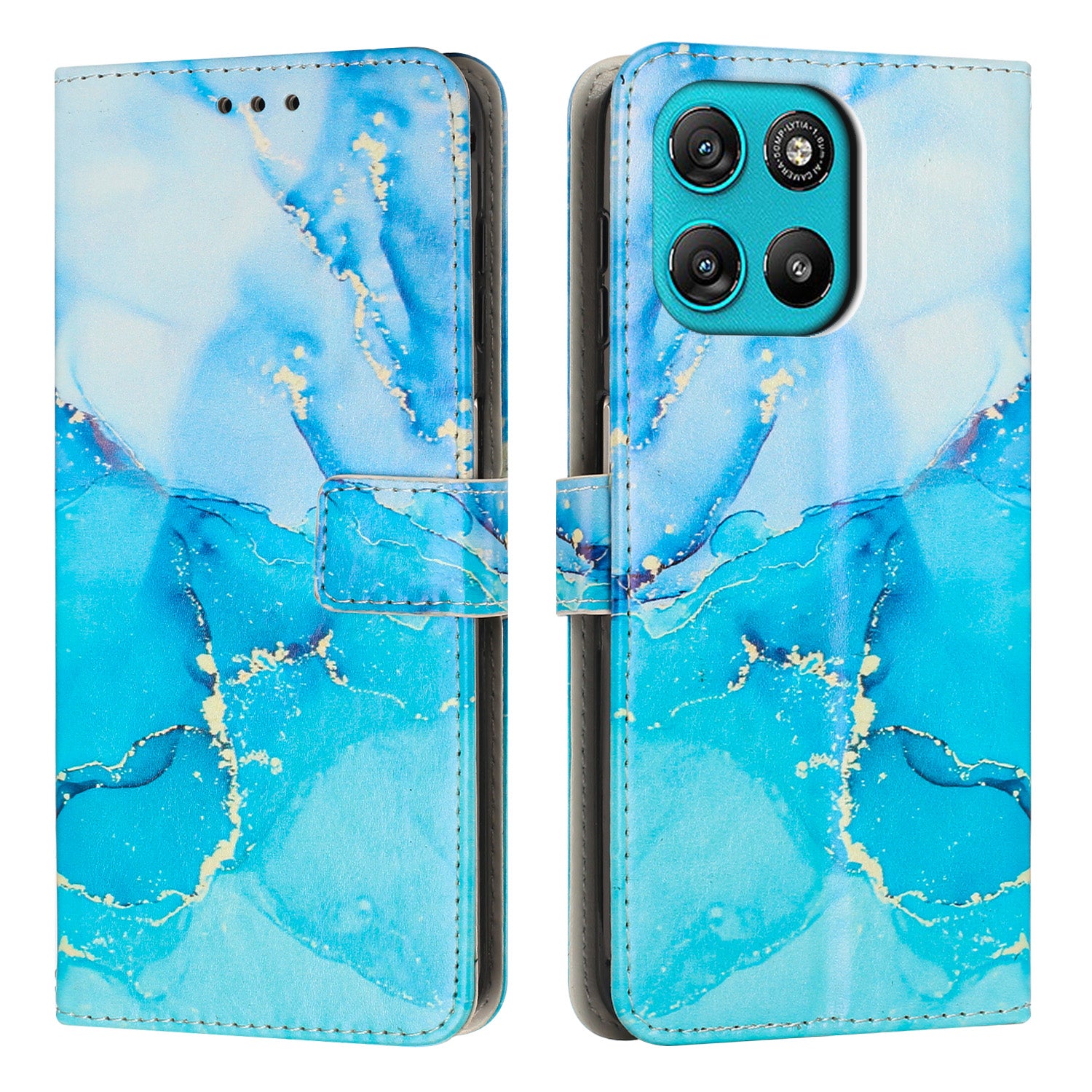 For Motorola Moto G57 Power 5G / Motorola Moto G57 5G / Motorola Moto G100 5G (2025) / Motorola Moto G67 Power 5G Stand Case Marble Pattern PU Leather Wallet Phone Cover - Blue / Green