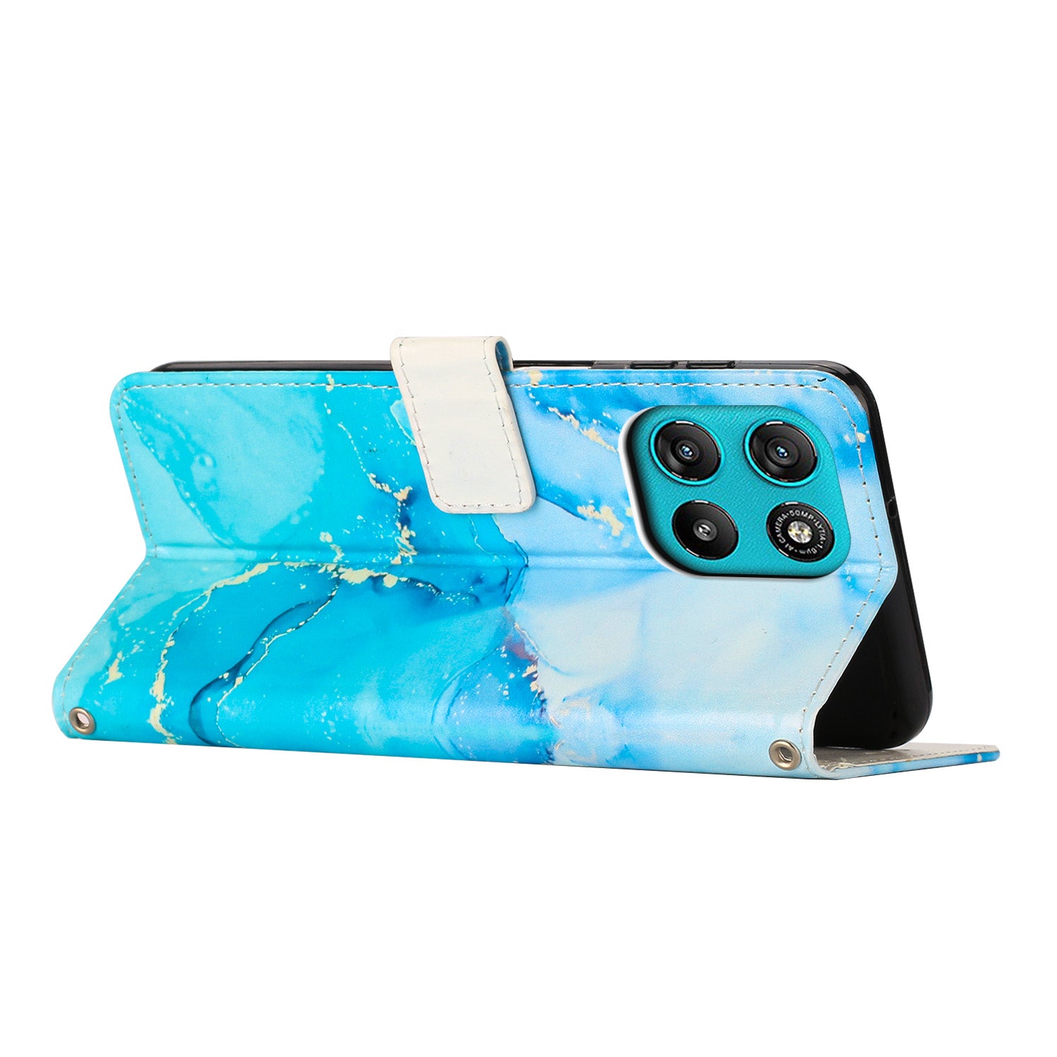 For Motorola Moto G57 Power 5G / Motorola Moto G57 5G / Motorola Moto G100 5G (2025) / Motorola Moto G67 Power 5G Stand Case Marble Pattern PU Leather Wallet Phone Cover - Blue / Green