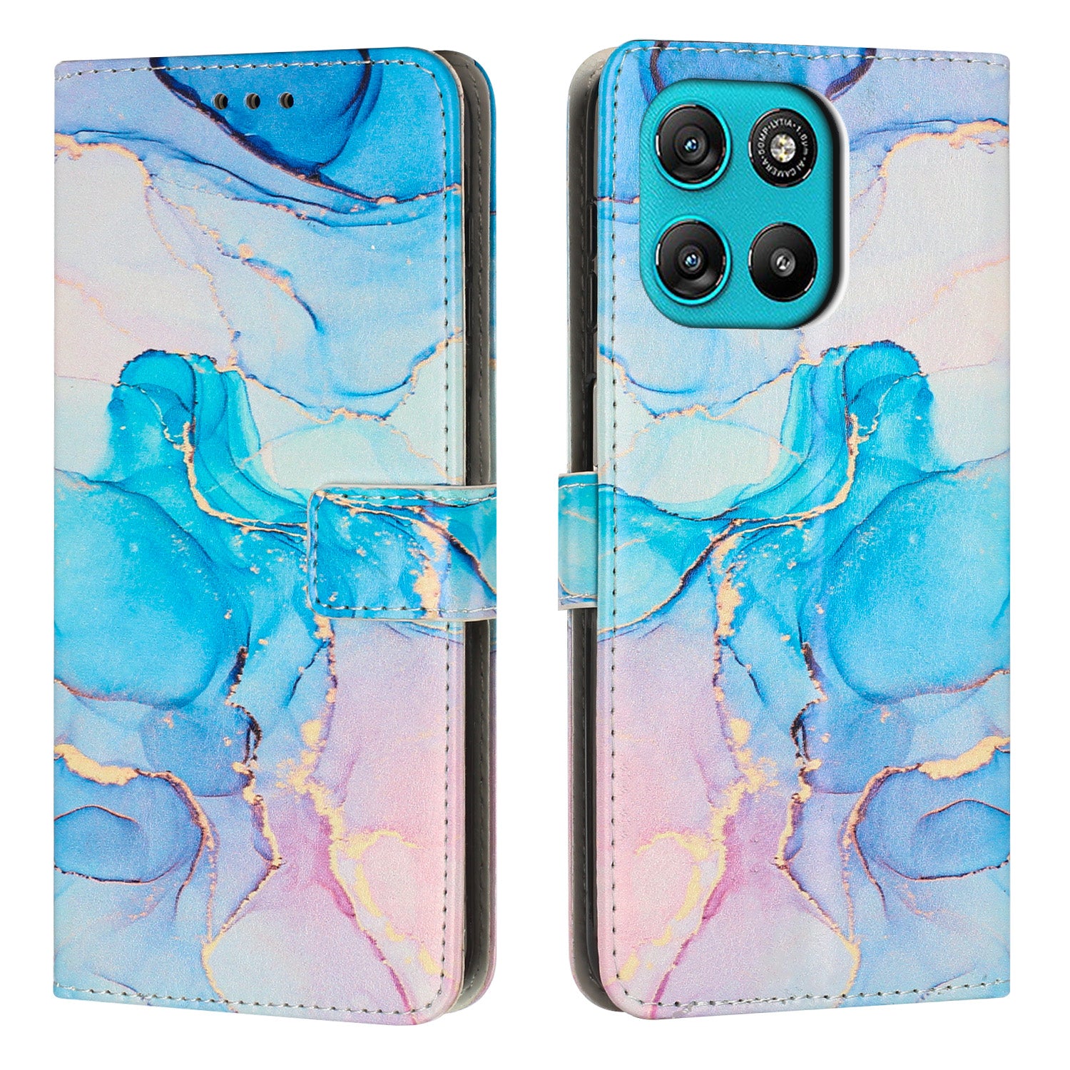 For Motorola Moto G57 Power 5G / Motorola Moto G57 5G / Motorola Moto G100 5G (2025) / Motorola Moto G67 Power 5G Stand Case Marble Pattern PU Leather Wallet Phone Cover - Pink / Green