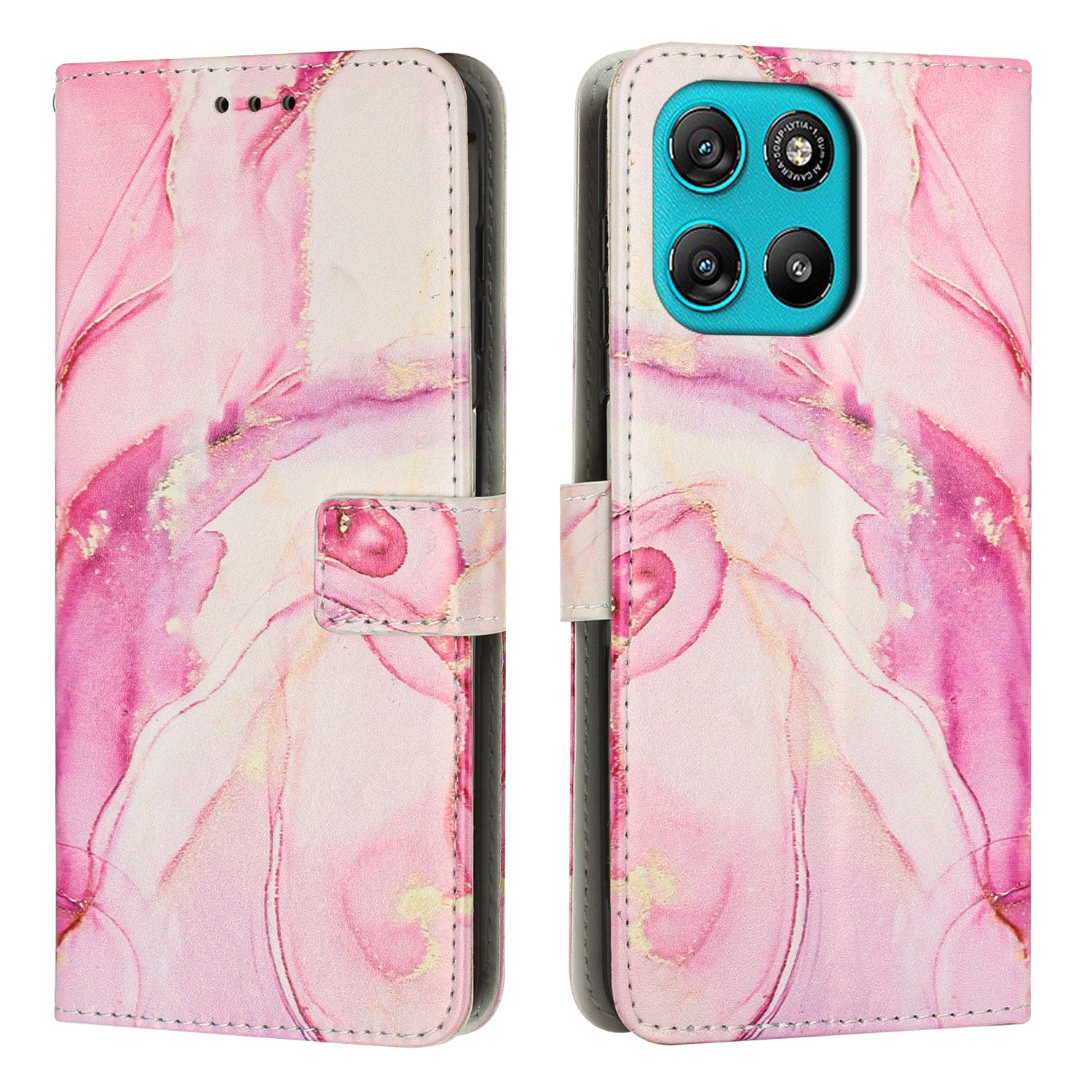 For Motorola Moto G57 Power 5G / Motorola Moto G57 5G / Motorola Moto G100 5G (2025) / Motorola Moto G67 Power 5G Stand Case Marble Pattern PU Leather Wallet Phone Cover - Rose Gold