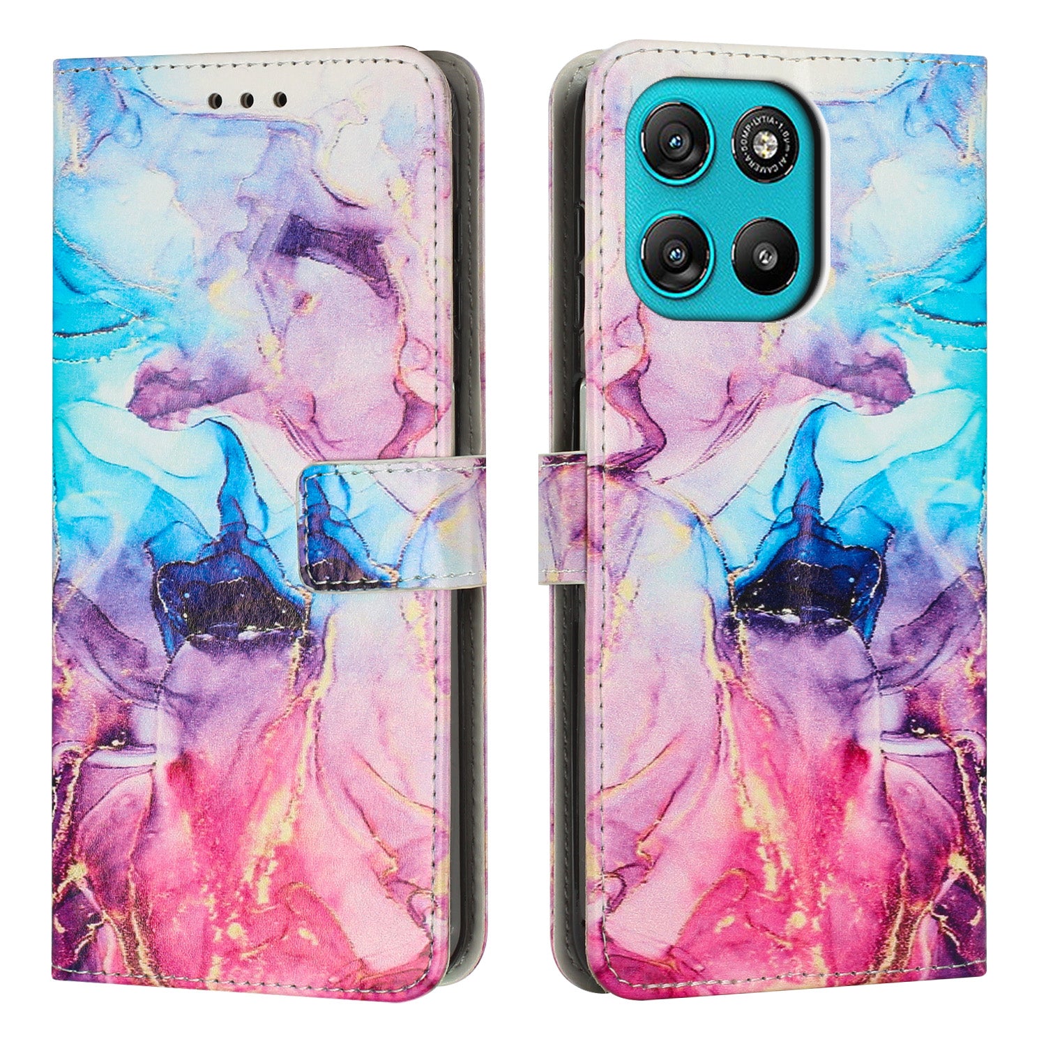 For Motorola Moto G57 Power 5G / Motorola Moto G57 5G / Motorola Moto G100 5G (2025) / Motorola Moto G67 Power 5G Stand Case Marble Pattern PU Leather Wallet Phone Cover - Pink / Purple