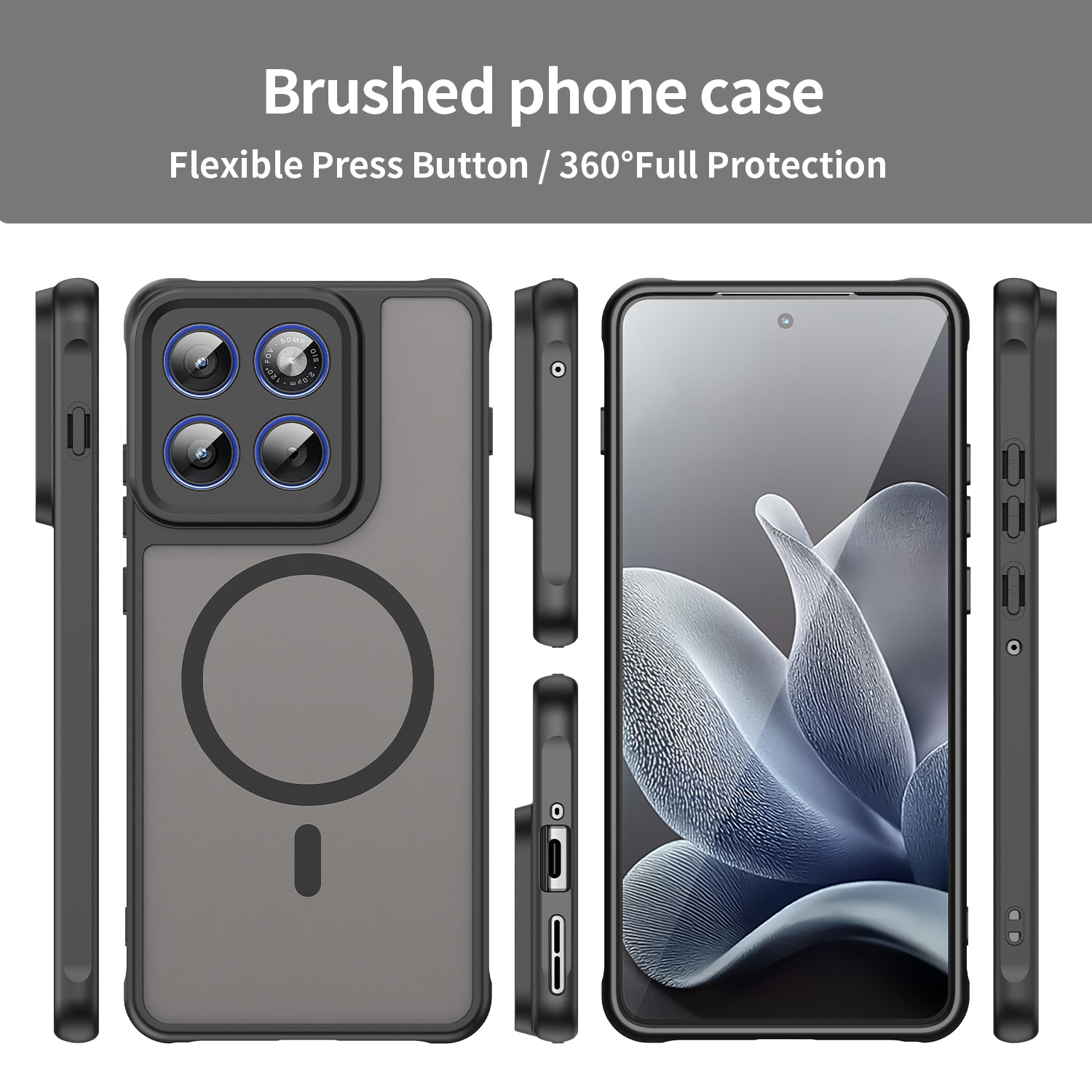 For Motorola Edge 70 5G Magnetic Case with Screen Film WANLONFENG FD Series Skin Touch TPU + PC Phone Back Cover - Black