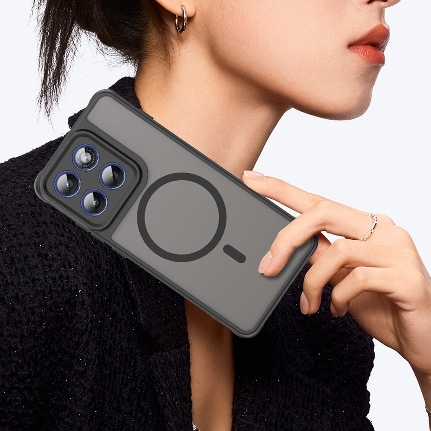 For Motorola Edge 70 5G Magnetic Case with Screen Film WANLONFENG FD Series Skin Touch TPU + PC Phone Back Cover - Black