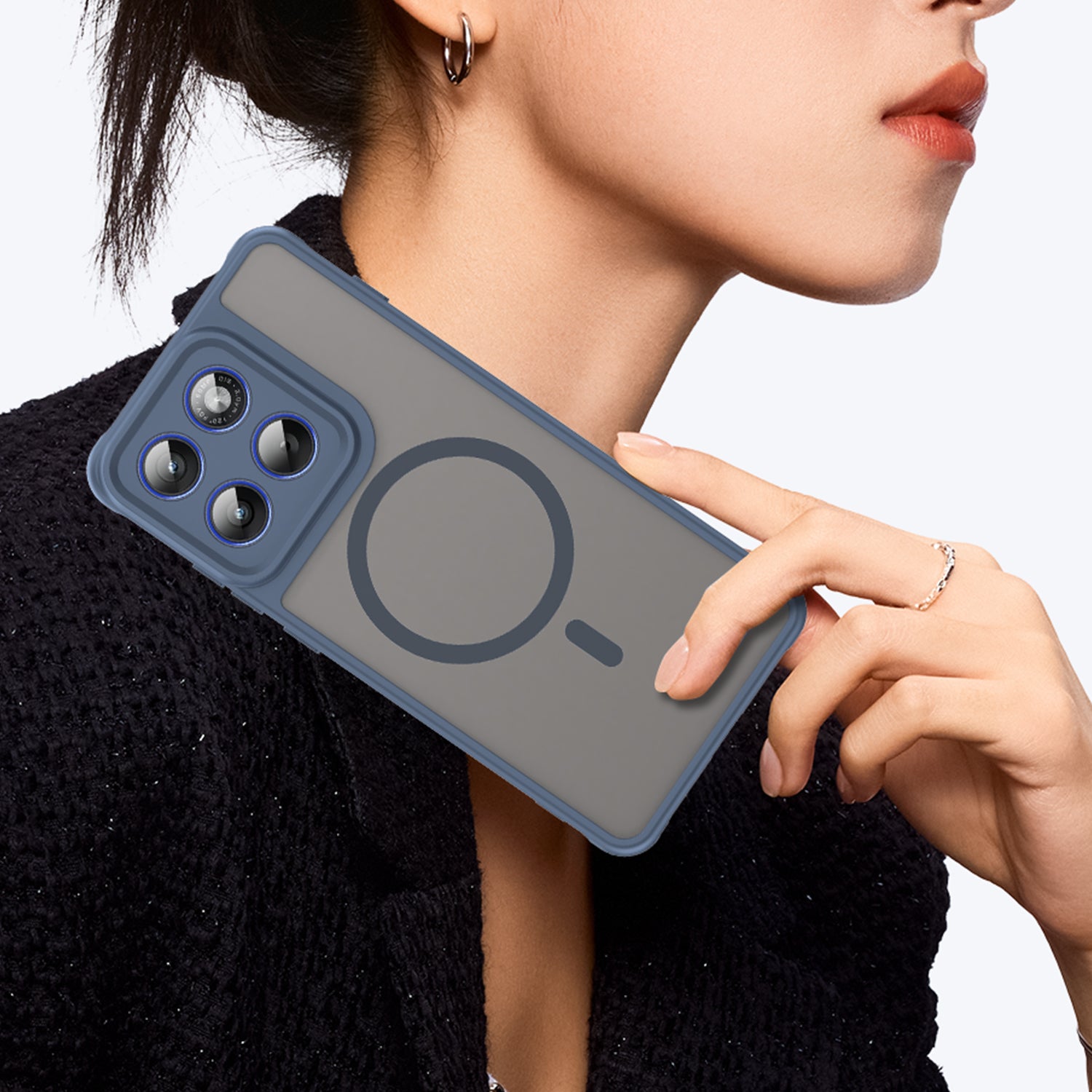 For Motorola Edge 70 5G Magnetic Case with Screen Film WANLONFENG FD Series Skin Touch TPU + PC Phone Back Cover - Blue