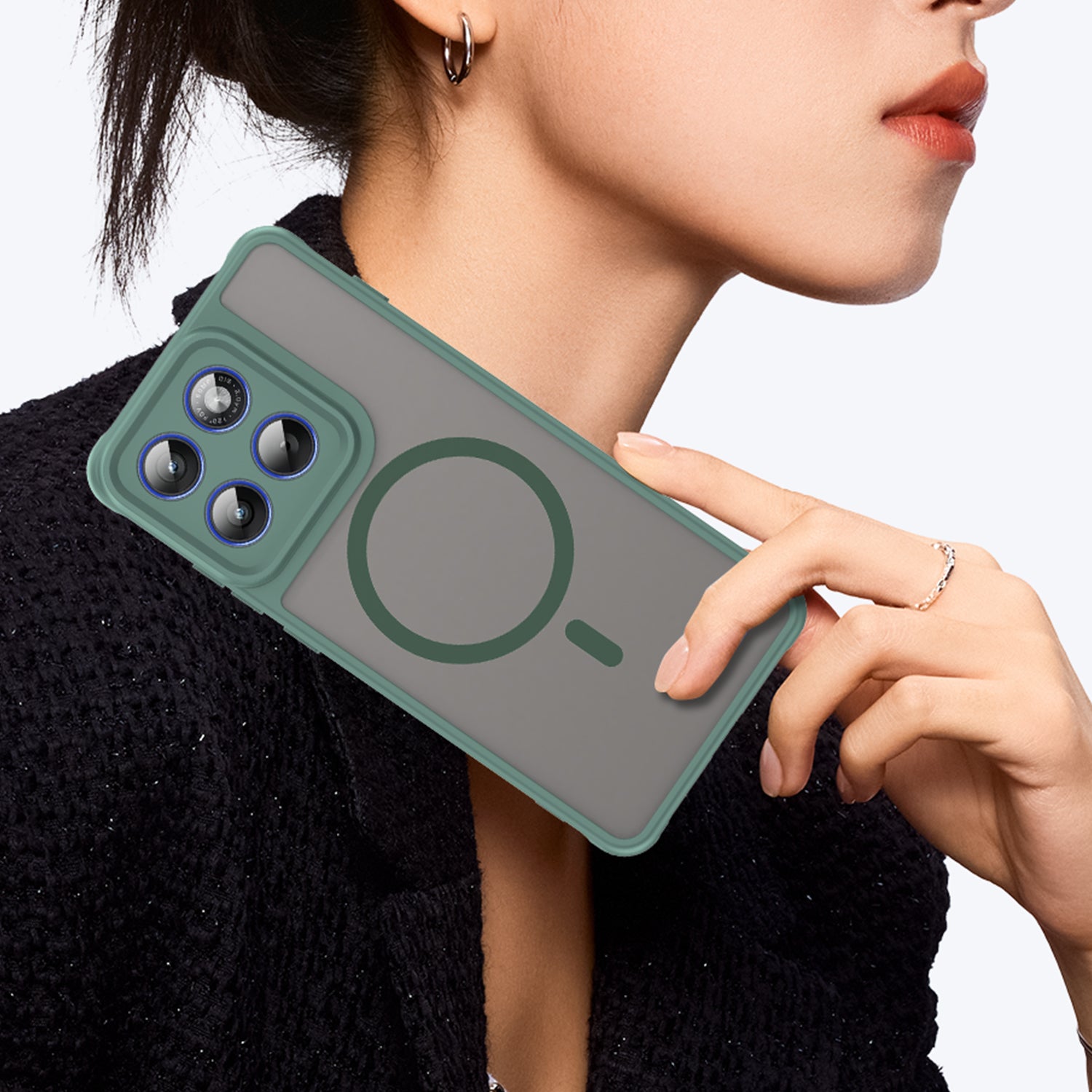 For Motorola Edge 70 5G Magnetic Case with Screen Film WANLONFENG FD Series Skin Touch TPU + PC Phone Back Cover - Green
