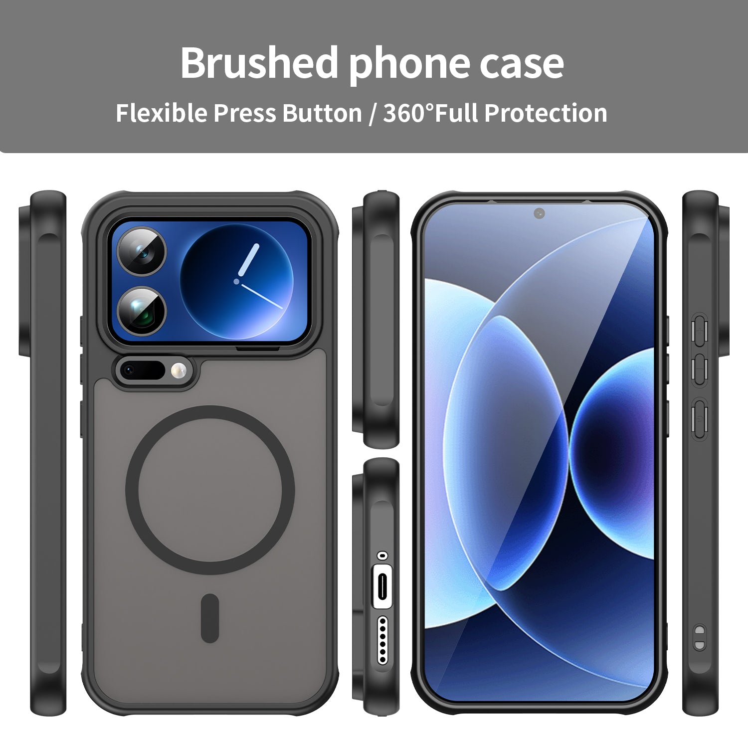 For Xiaomi 17 Pro Max Magnetic Case with Screen Film WANLONFENG FD Series Skin Touch TPU + PC Phone Back Cover - Black