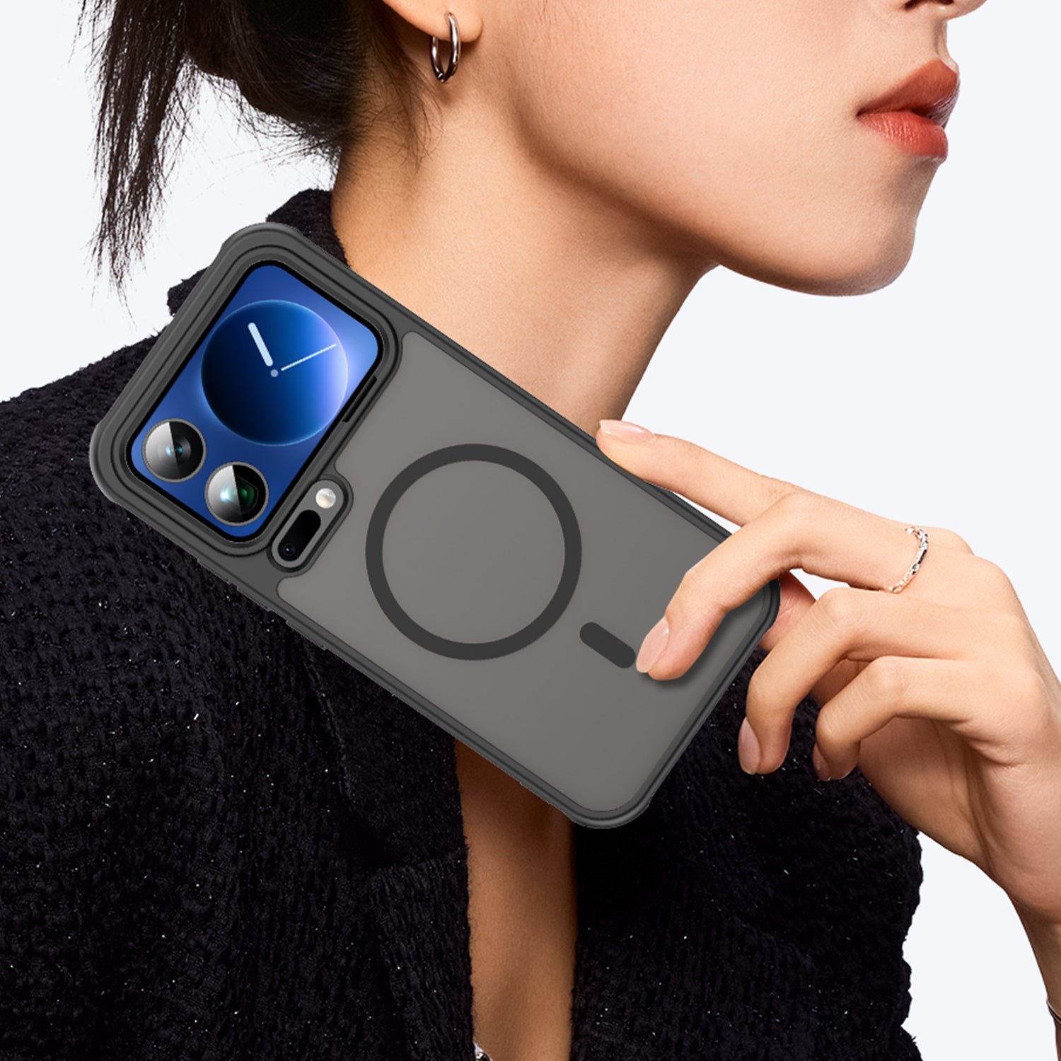 For Xiaomi 17 Pro Max Magnetic Case with Screen Film WANLONFENG FD Series Skin Touch TPU + PC Phone Back Cover - Black