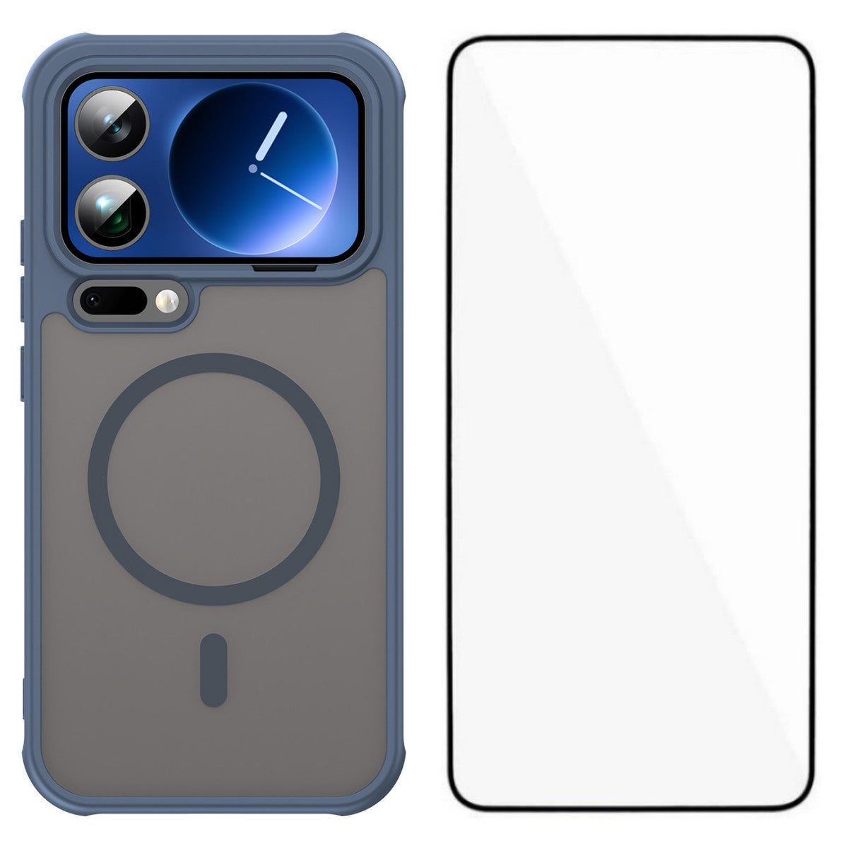 For Xiaomi 17 Pro Max Magnetic Case with Screen Film WANLONFENG FD Series Skin Touch TPU + PC Phone Back Cover - Blue