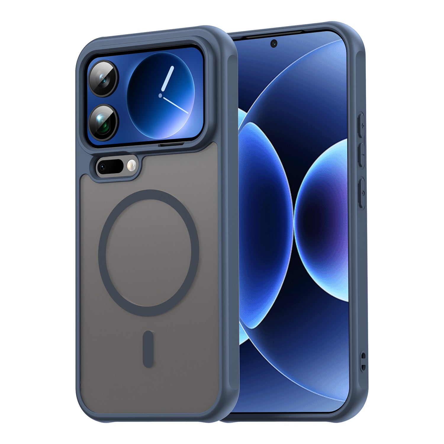 For Xiaomi 17 Pro Max Magnetic Case with Screen Film WANLONFENG FD Series Skin Touch TPU + PC Phone Back Cover - Blue