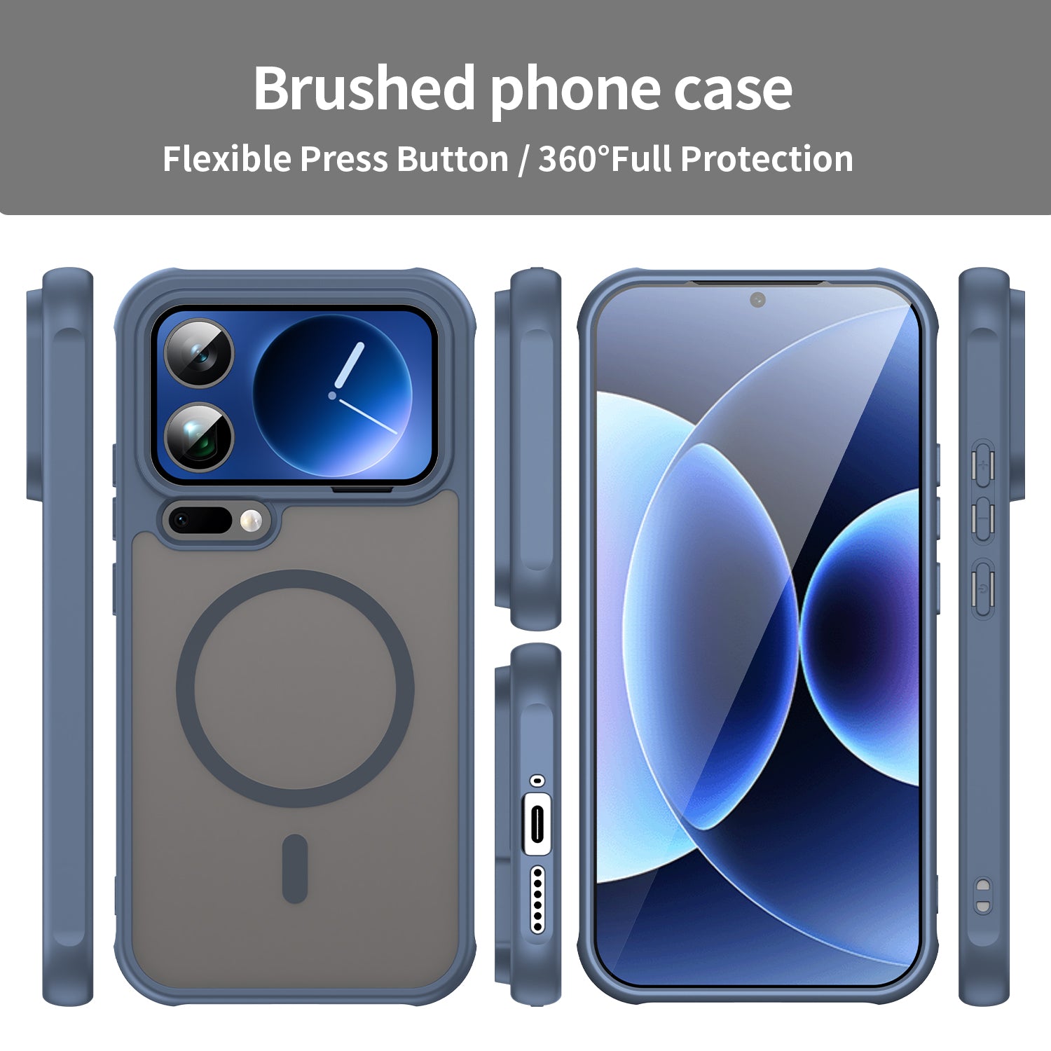 For Xiaomi 17 Pro Max Magnetic Case with Screen Film WANLONFENG FD Series Skin Touch TPU + PC Phone Back Cover - Blue
