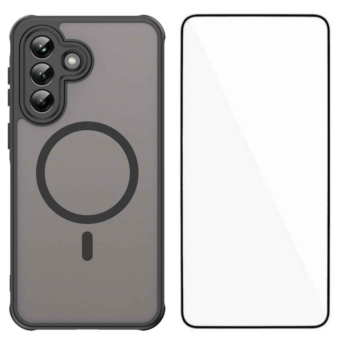 For Samsung Galaxy A57 5G Magnetic Case with Screen Film WANLONFENG FD Series Skin Touch TPU + PC Phone Back Cover - Black