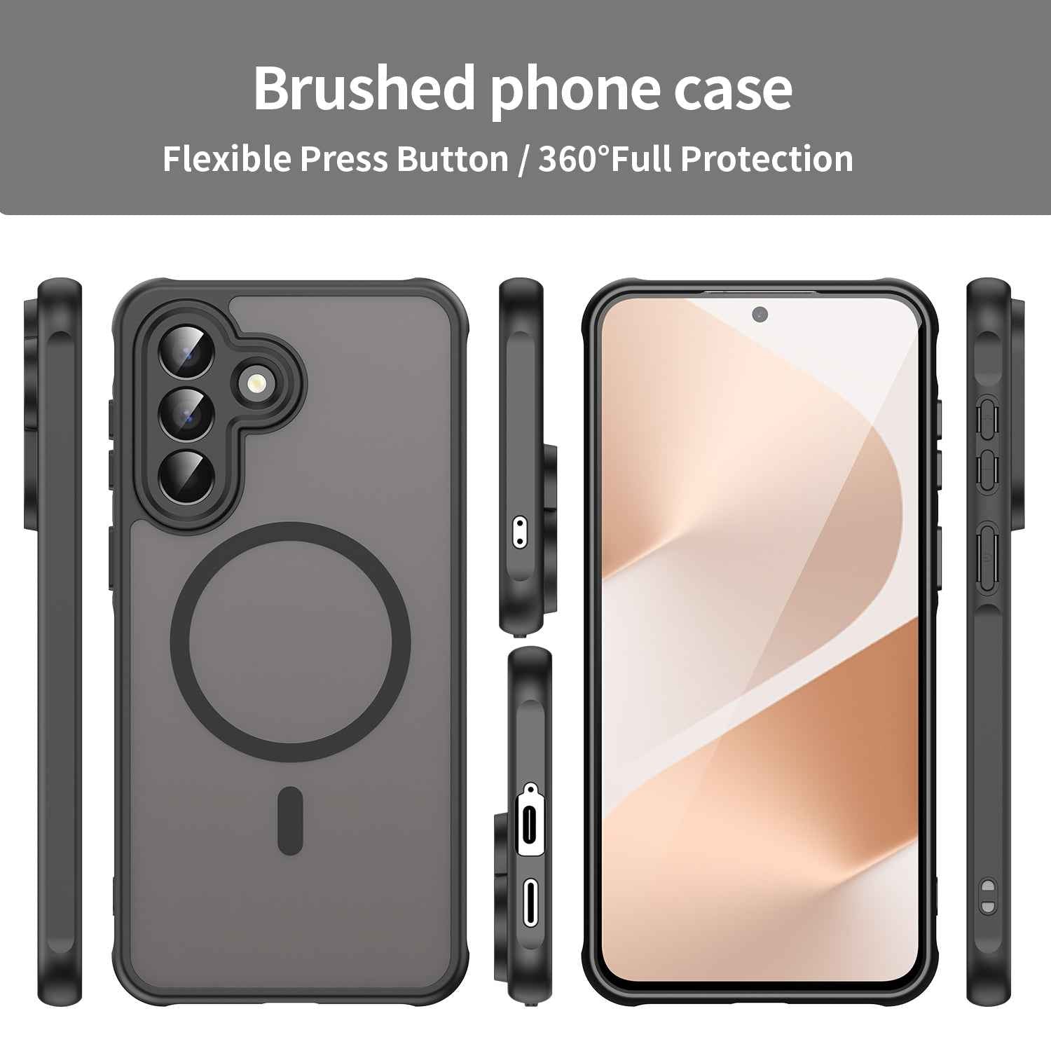 For Samsung Galaxy A57 5G Magnetic Case with Screen Film WANLONFENG FD Series Skin Touch TPU + PC Phone Back Cover - Black