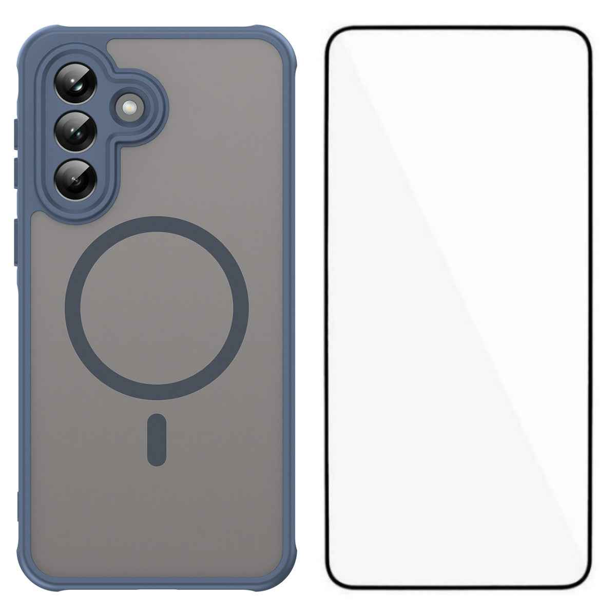 For Samsung Galaxy A57 5G Magnetic Case with Screen Film WANLONFENG FD Series Skin Touch TPU + PC Phone Back Cover - Blue