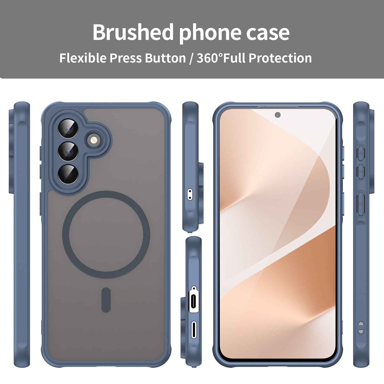 For Samsung Galaxy A57 5G Magnetic Case with Screen Film WANLONFENG FD Series Skin Touch TPU + PC Phone Back Cover - Blue