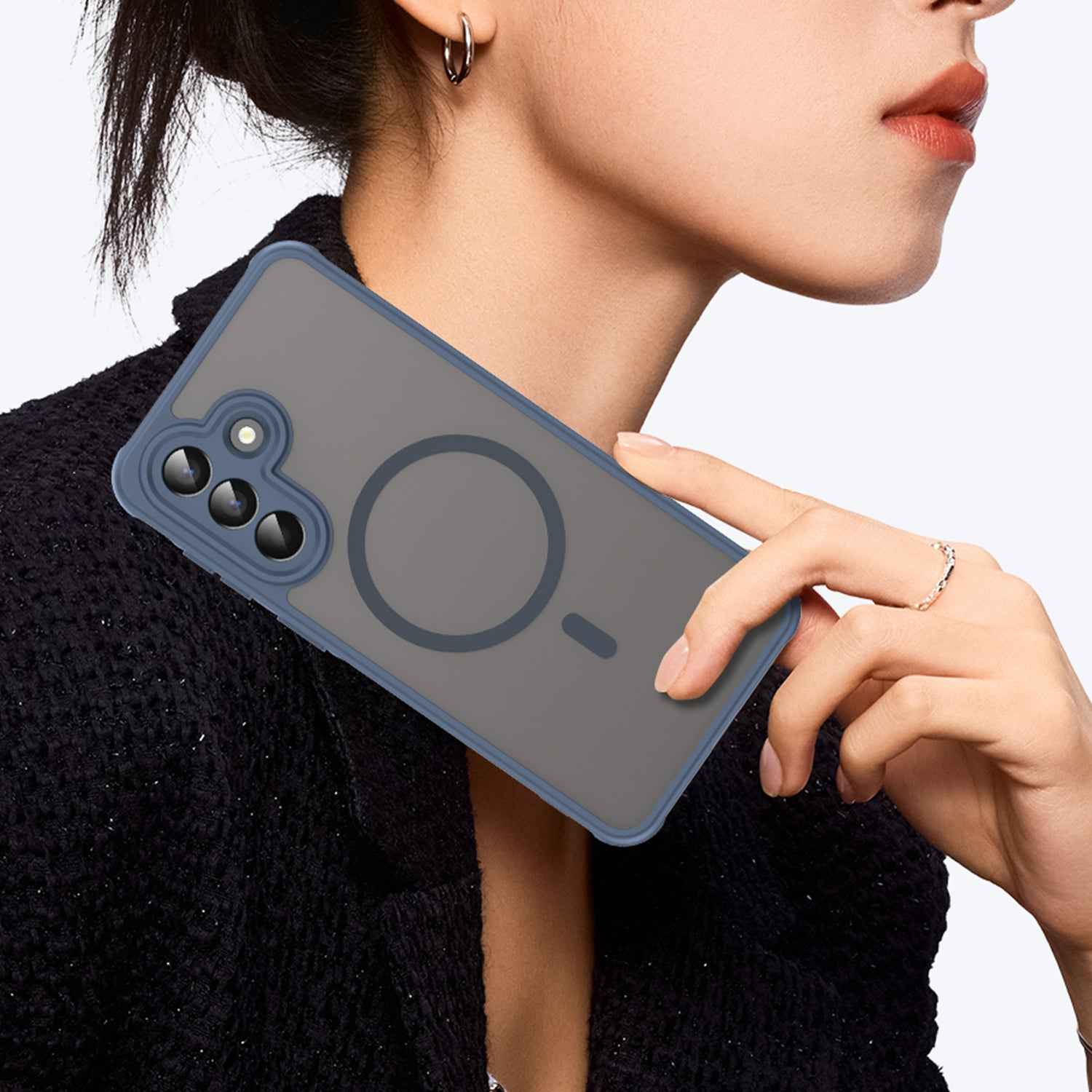 For Samsung Galaxy A57 5G Magnetic Case with Screen Film WANLONFENG FD Series Skin Touch TPU + PC Phone Back Cover - Blue