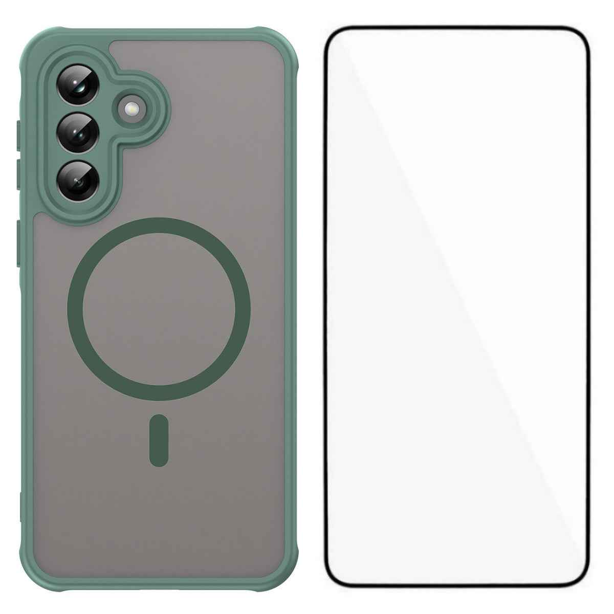 For Samsung Galaxy A57 5G Magnetic Case with Screen Film WANLONFENG FD Series Skin Touch TPU + PC Phone Back Cover - Green