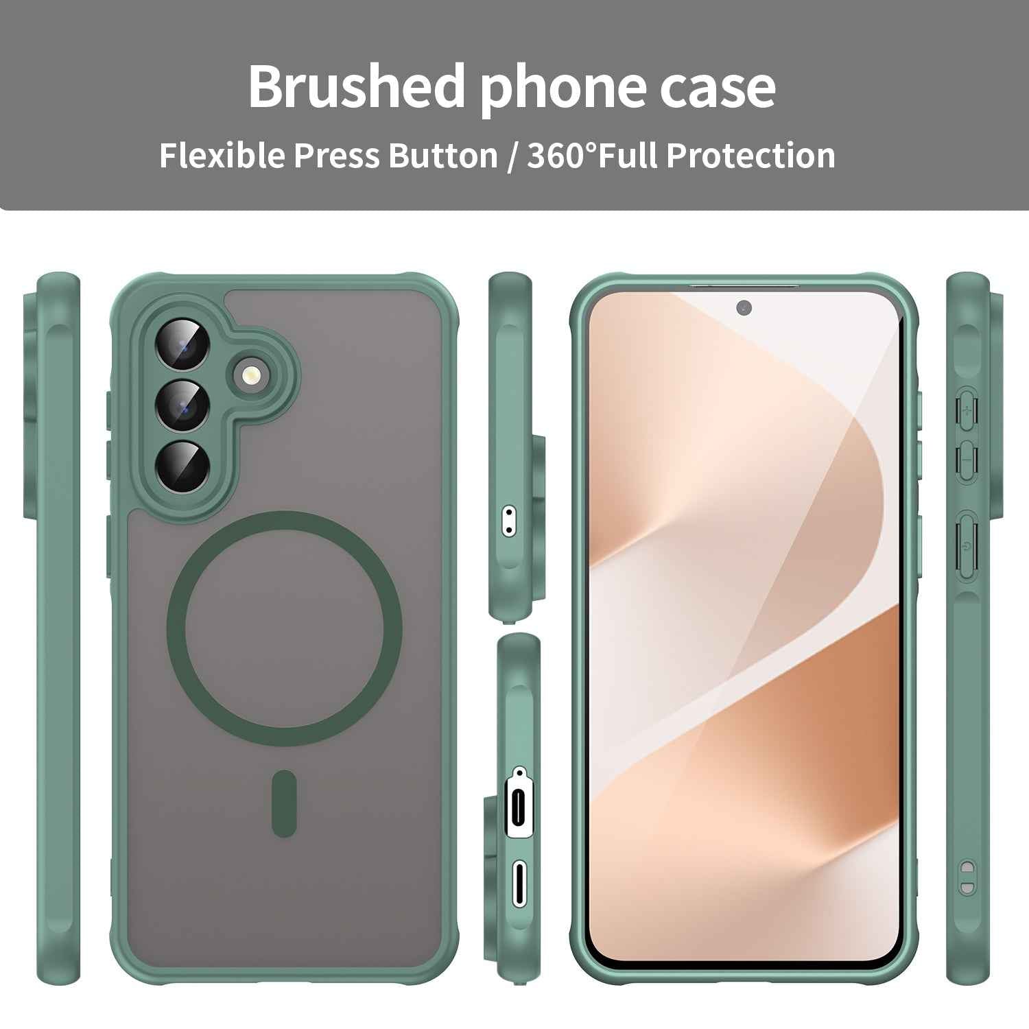 For Samsung Galaxy A57 5G Magnetic Case with Screen Film WANLONFENG FD Series Skin Touch TPU + PC Phone Back Cover - Green