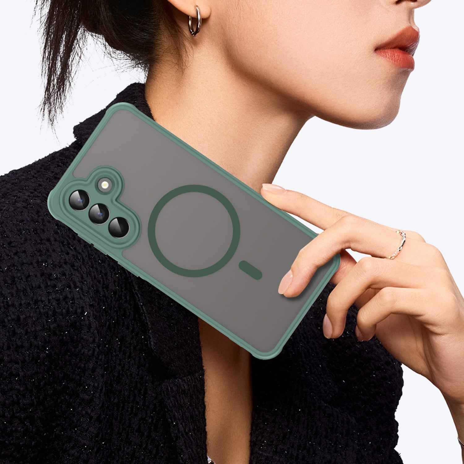 For Samsung Galaxy A57 5G Magnetic Case with Screen Film WANLONFENG FD Series Skin Touch TPU + PC Phone Back Cover - Green