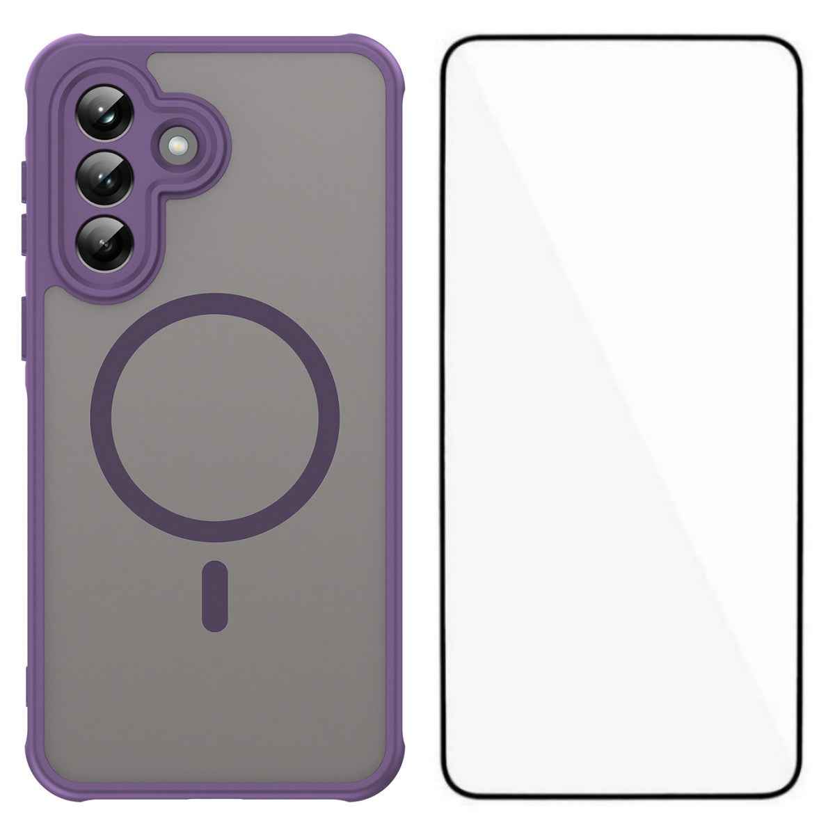 For Samsung Galaxy A57 5G Magnetic Case with Screen Film WANLONFENG FD Series Skin Touch TPU + PC Phone Back Cover - Purple