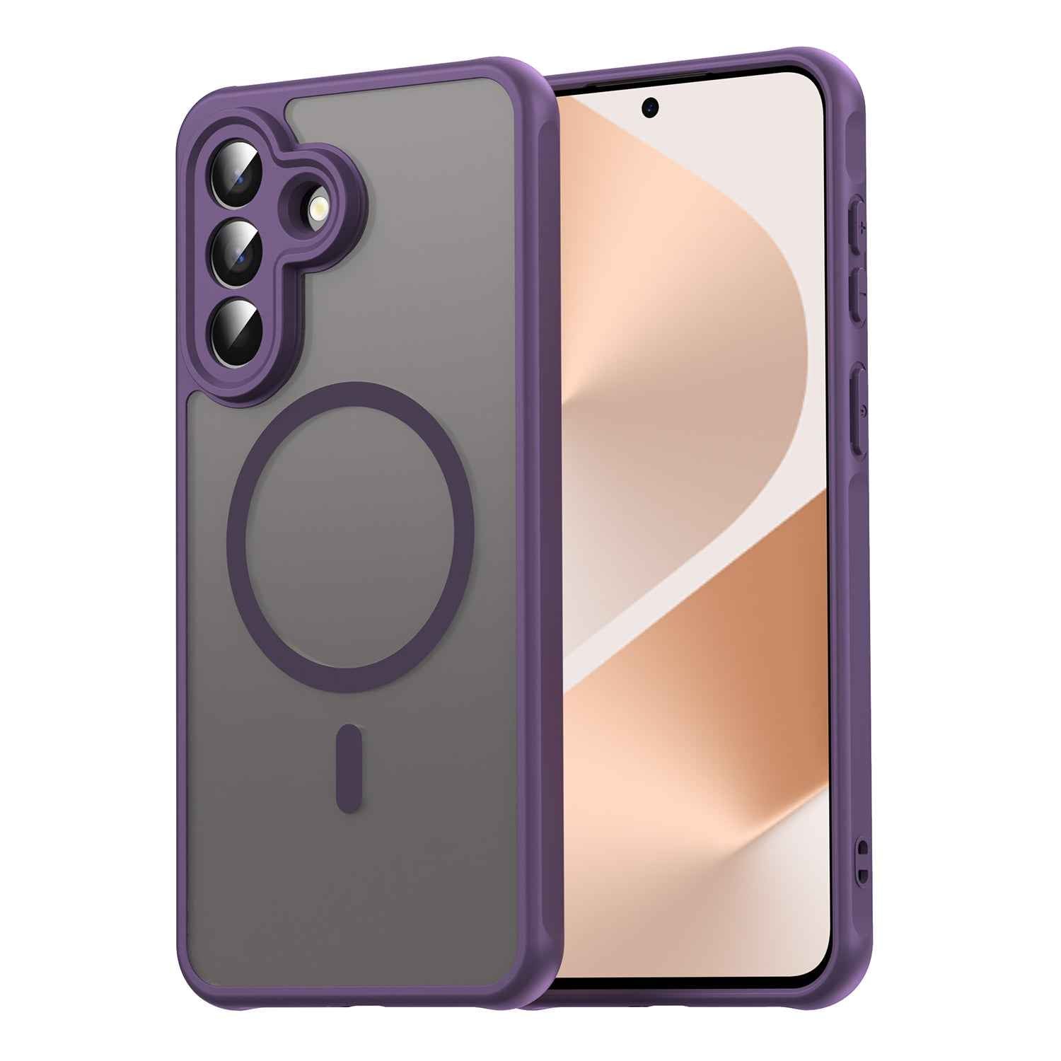 For Samsung Galaxy A57 5G Magnetic Case with Screen Film WANLONFENG FD Series Skin Touch TPU + PC Phone Back Cover - Purple