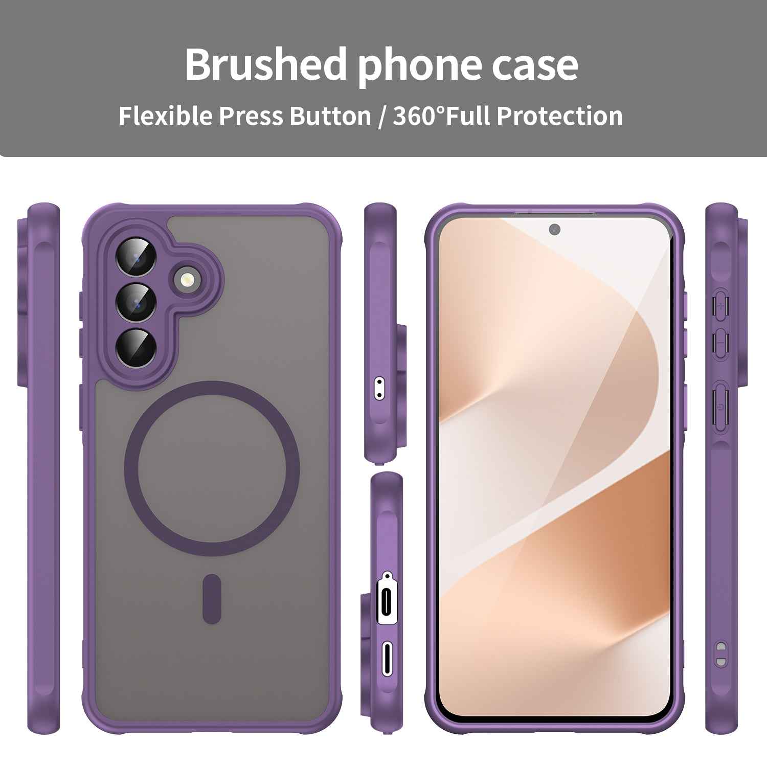 For Samsung Galaxy A57 5G Magnetic Case with Screen Film WANLONFENG FD Series Skin Touch TPU + PC Phone Back Cover - Purple