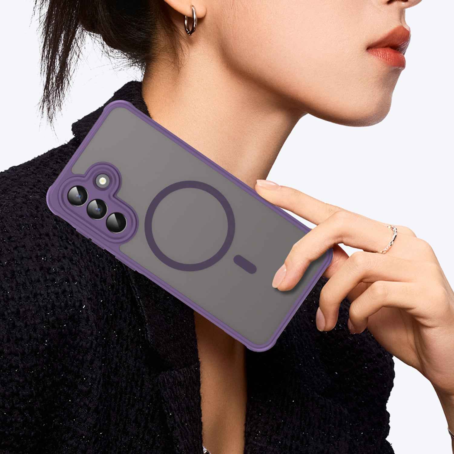 For Samsung Galaxy A57 5G Magnetic Case with Screen Film WANLONFENG FD Series Skin Touch TPU + PC Phone Back Cover - Purple
