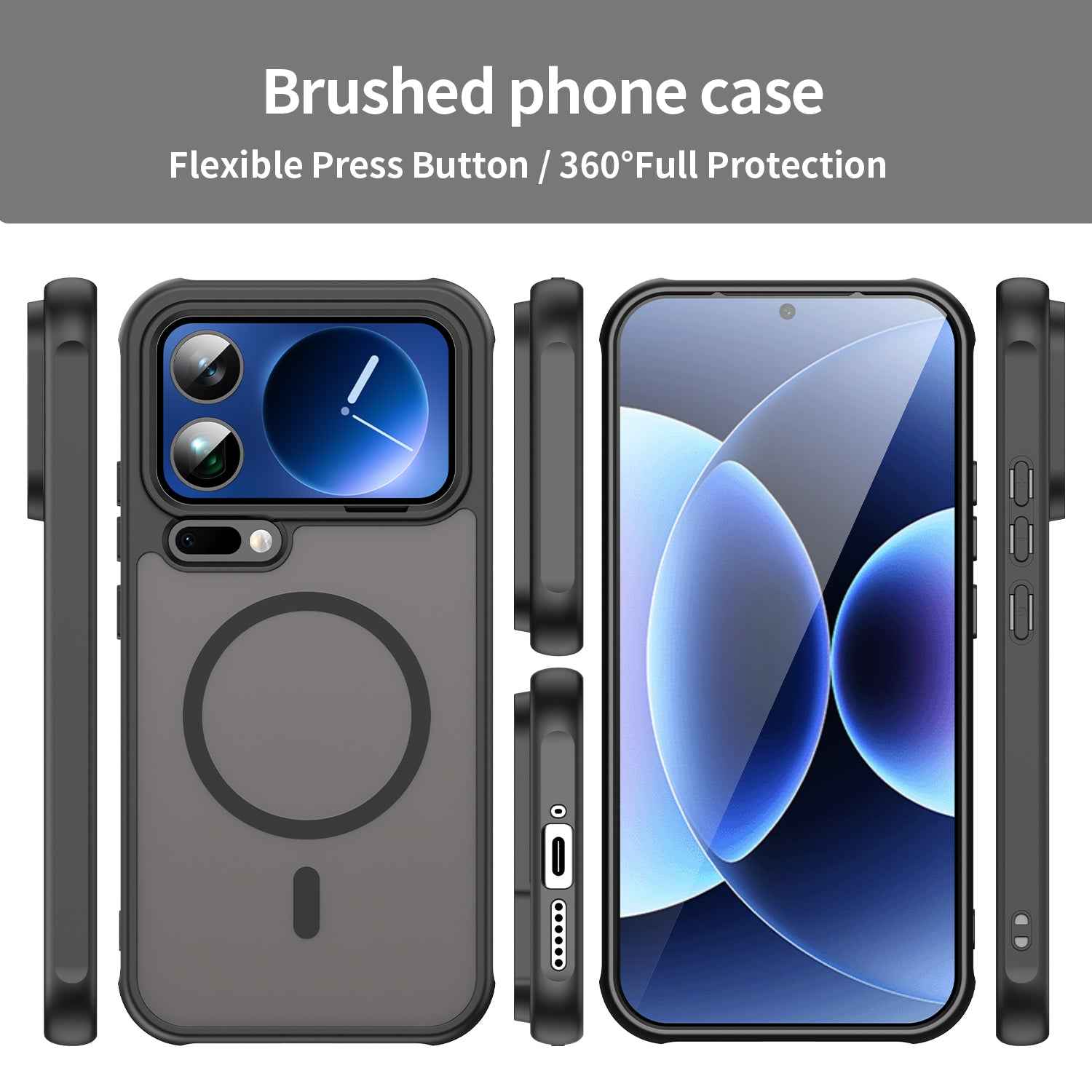 For Xiaomi 17 Pro Magnetic Case with Screen Film WANLONFENG FD Series Skin Touch TPU + PC Phone Back Cover - Black
