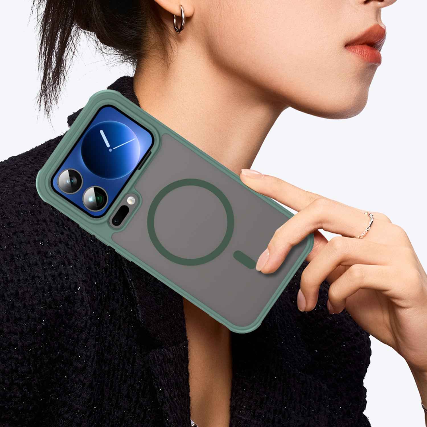 For Xiaomi 17 Pro Magnetic Case with Screen Film WANLONFENG FD Series Skin Touch TPU + PC Phone Back Cover - Green