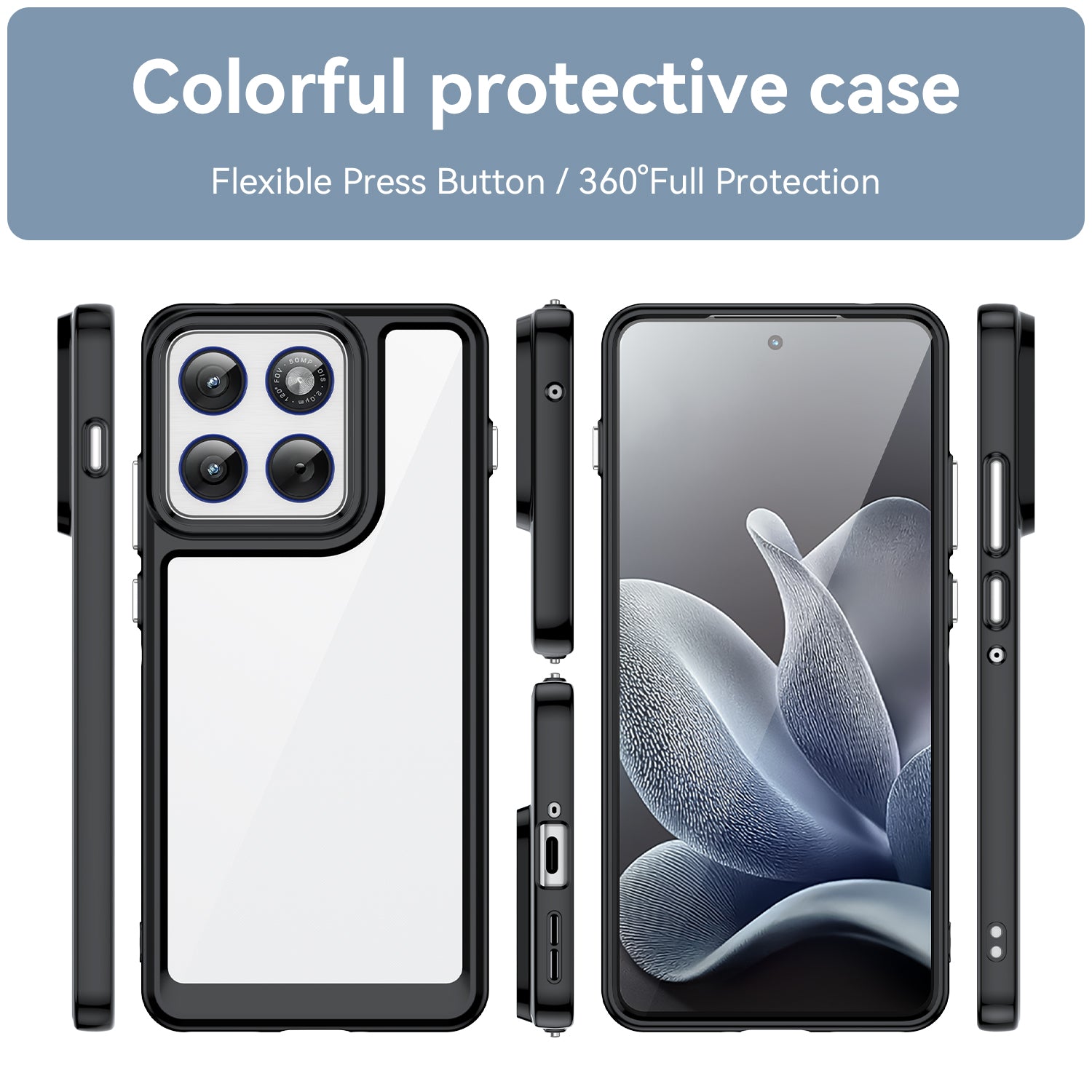 For Motorola Edge 70 5G Phone Case WANLONFENG XC Series TPU Acrylic Cover with Tempered Glass (Big Lens Hole) - Black