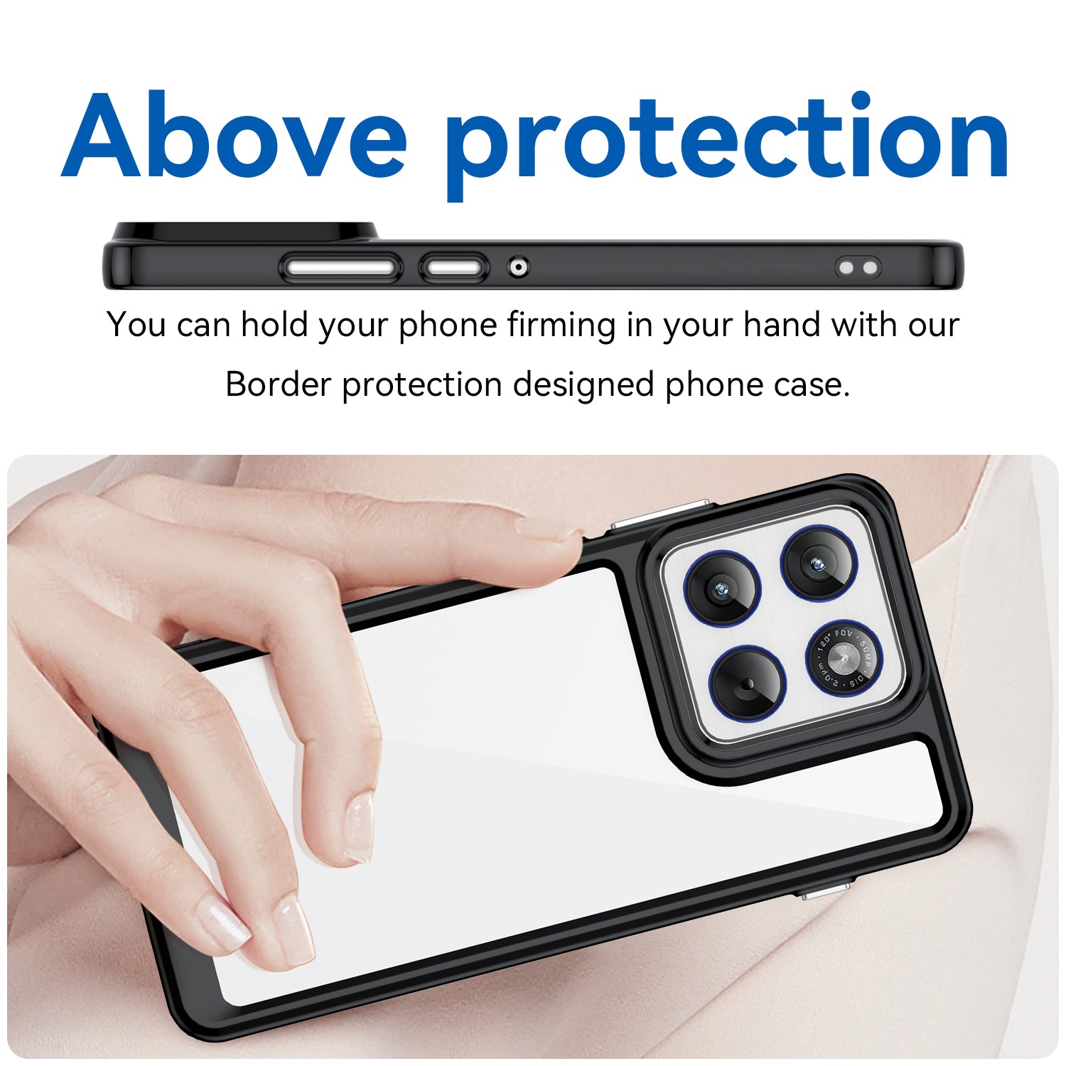 For Motorola Edge 70 5G Phone Case WANLONFENG XC Series TPU Acrylic Cover with Tempered Glass (Big Lens Hole) - Black