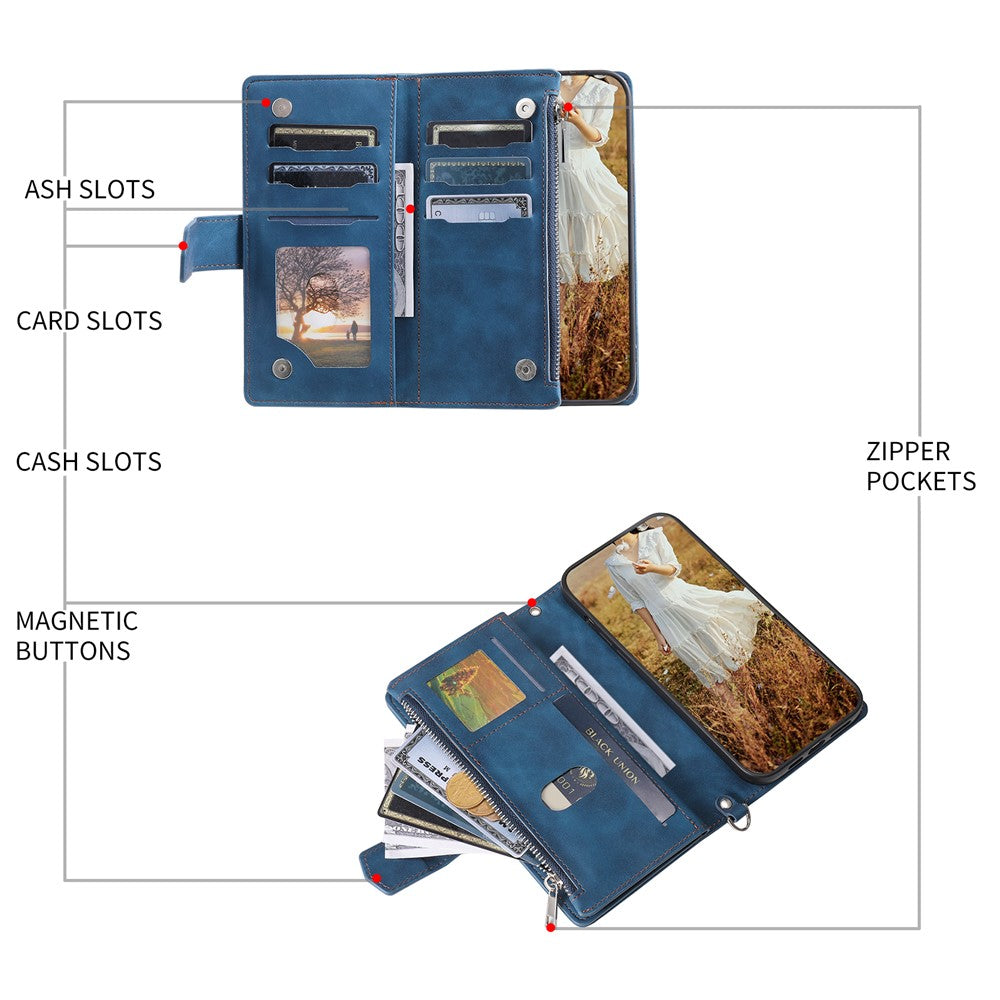 For Xiaomi Redmi Note 15 4G (Global) Wallet Case Rhombus Stitching Line PU Leather Phone Cover with Wrist Strap - Blue