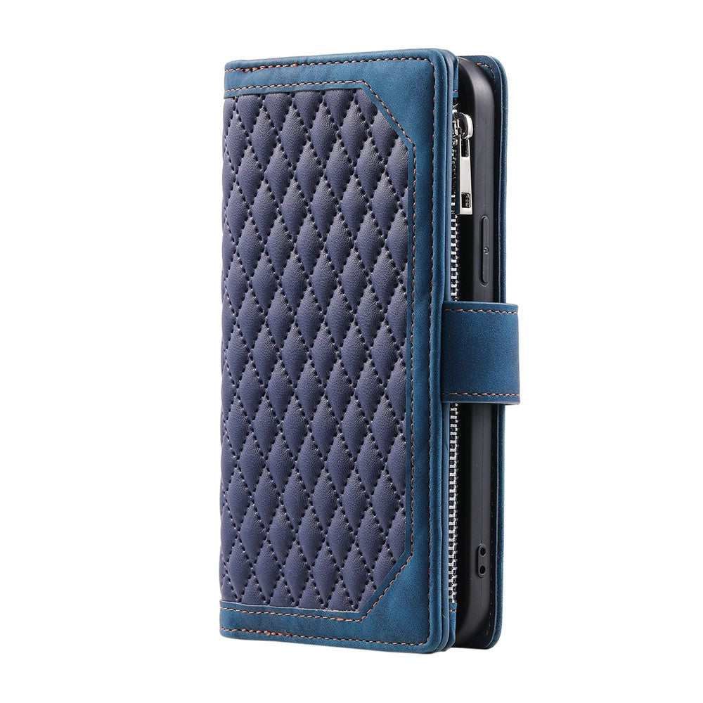 For Xiaomi Redmi Note 15 4G (Global) Wallet Case Rhombus Stitching Line PU Leather Phone Cover with Wrist Strap - Blue