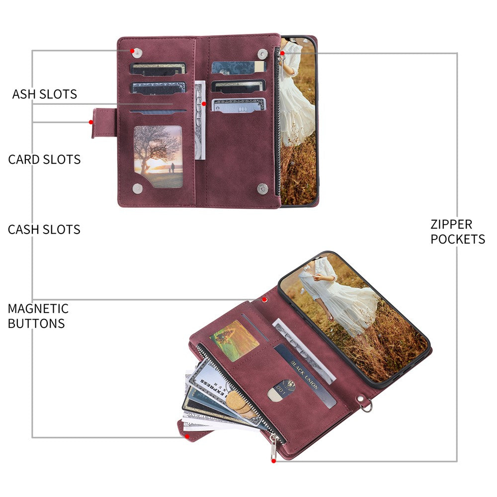 For Xiaomi Redmi Note 15 4G (Global) Wallet Case Rhombus Stitching Line PU Leather Phone Cover with Wrist Strap - Wine Red