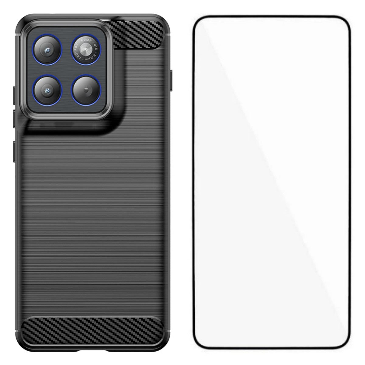 For Motorola Edge 70 5G Case with Screen Film WANLONFENG LS Series Big Lens Hole Brushed Texture TPU Phone Cover - Black