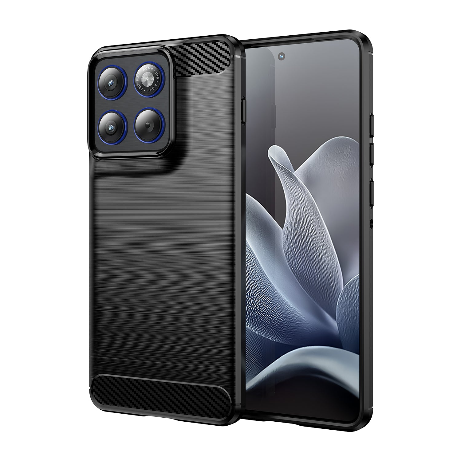For Motorola Edge 70 5G Case with Screen Film WANLONFENG LS Series Big Lens Hole Brushed Texture TPU Phone Cover - Black