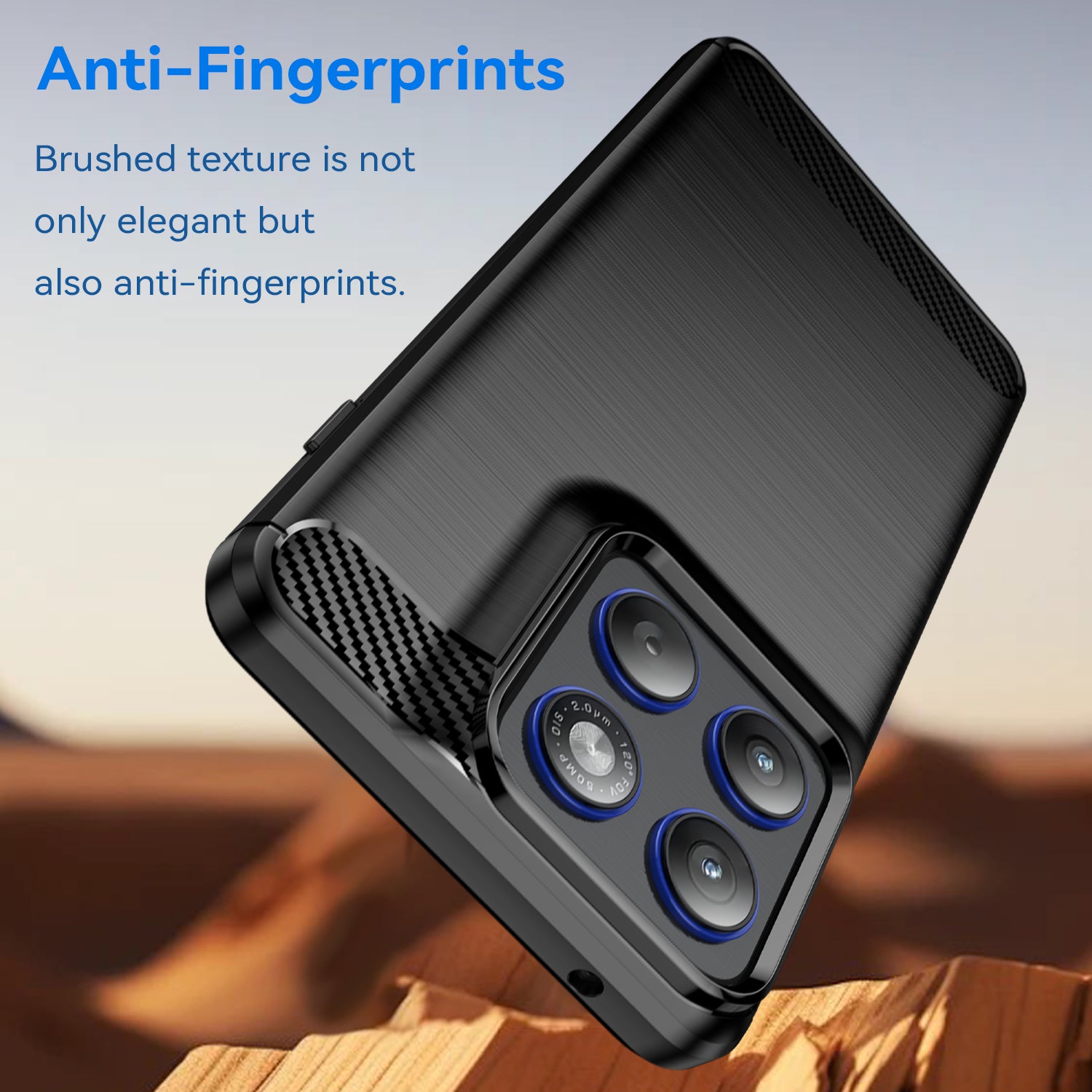 For Motorola Edge 70 5G Case with Screen Film WANLONFENG LS Series Big Lens Hole Brushed Texture TPU Phone Cover - Black