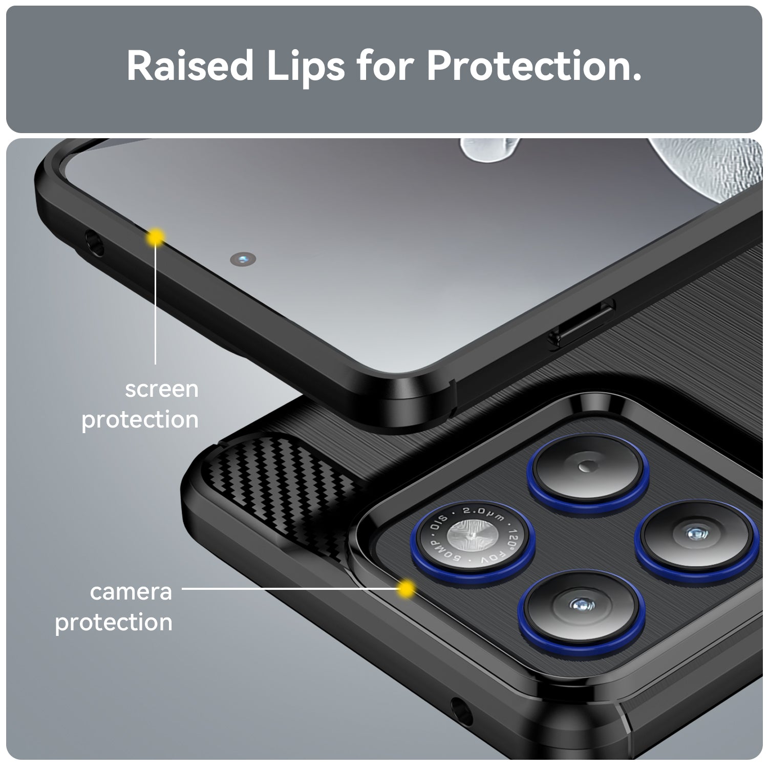 For Motorola Edge 70 5G Case with Screen Film WANLONFENG LS Series Big Lens Hole Brushed Texture TPU Phone Cover - Black