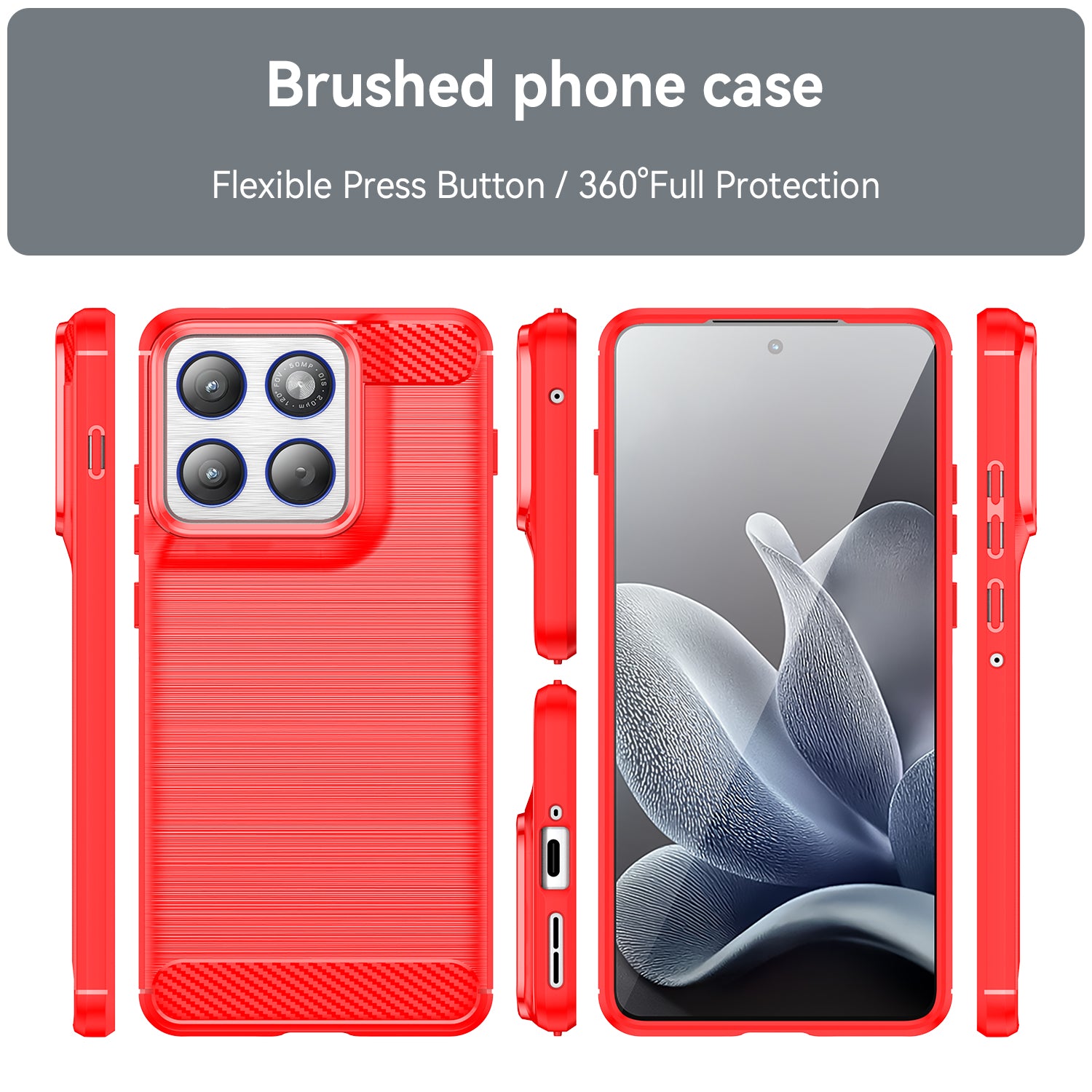 For Motorola Edge 70 5G Case with Screen Film WANLONFENG LS Series Big Lens Hole Brushed Texture TPU Phone Cover - Red