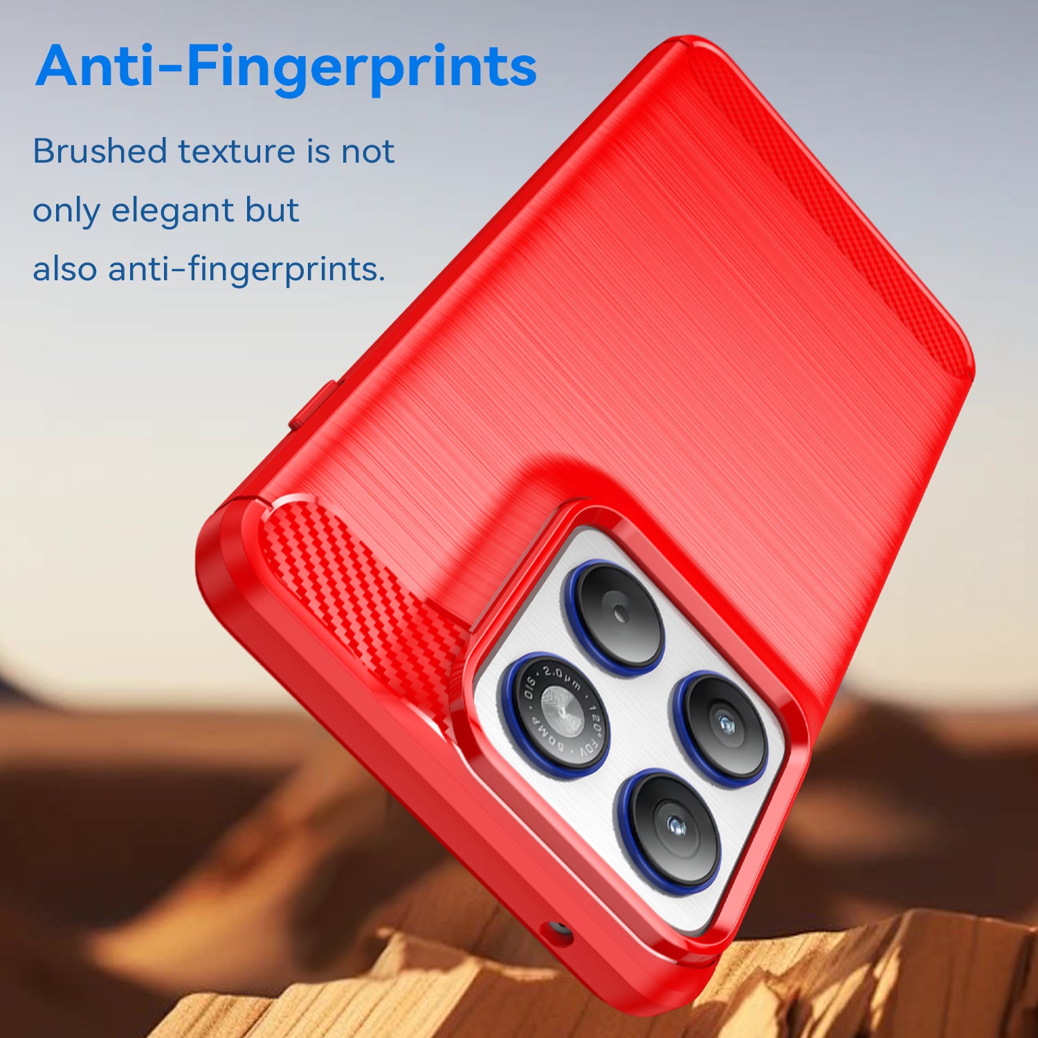 For Motorola Edge 70 5G Case with Screen Film WANLONFENG LS Series Big Lens Hole Brushed Texture TPU Phone Cover - Red